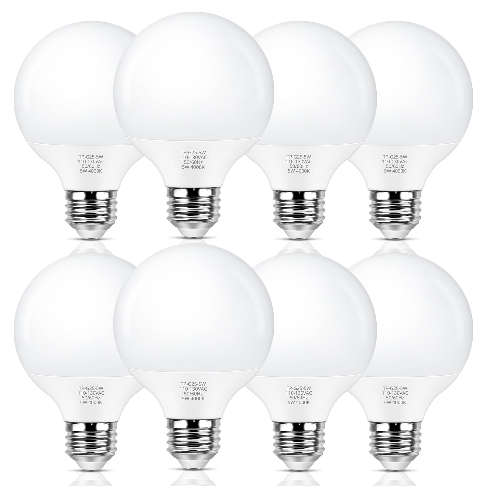 Maxvolador G25 Led Globe Light Bulb 60W Equivalent, Neutral White 4000K E26 Vanity Round Bulbs For Bathroom Makeup Mirror, Non-D