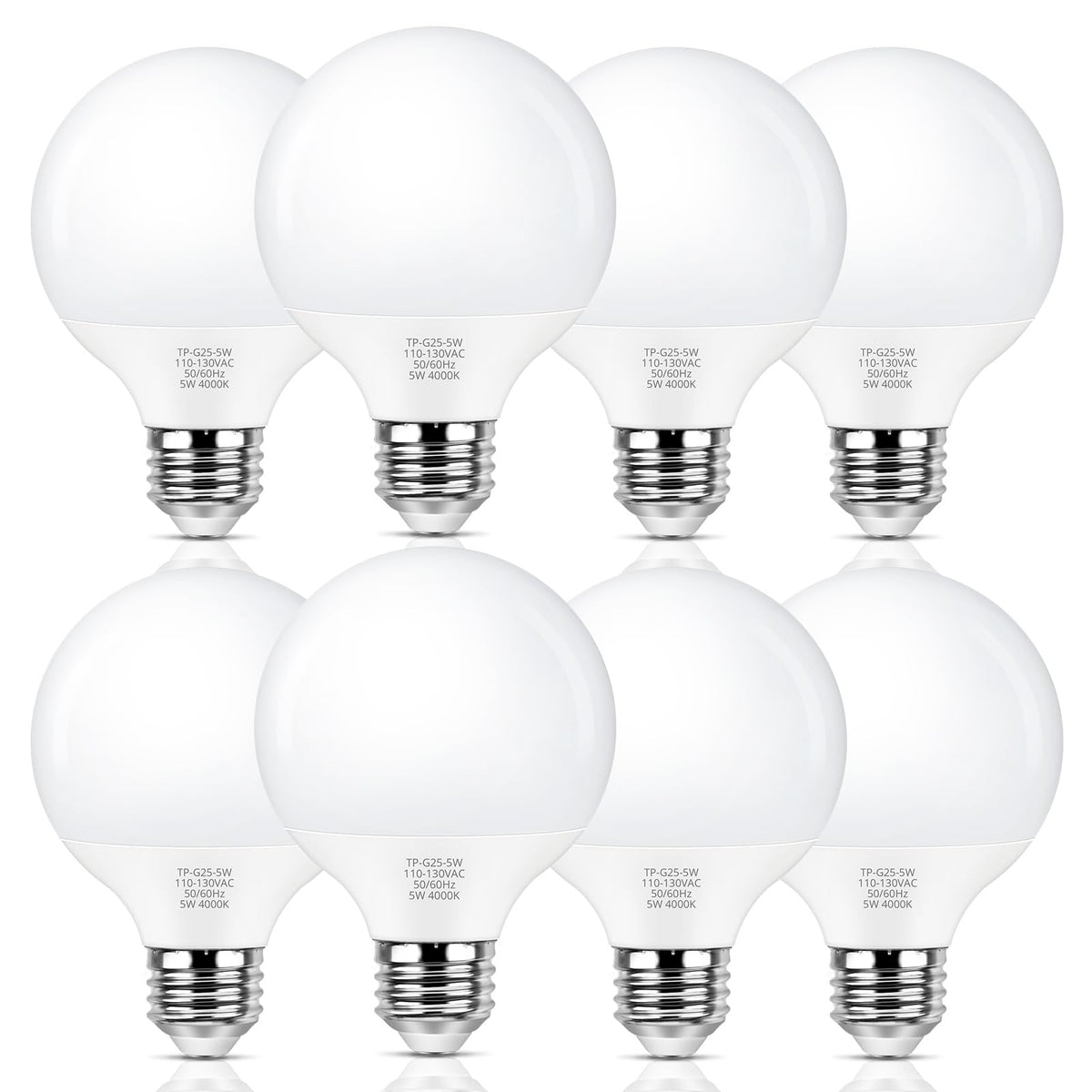 Maxvolador G25 Led Globe Light Bulb 60W Equivalent, Neutral White 4000K E26 Vanity Round Bulbs For Bathroom Makeup Mirror, Non-D