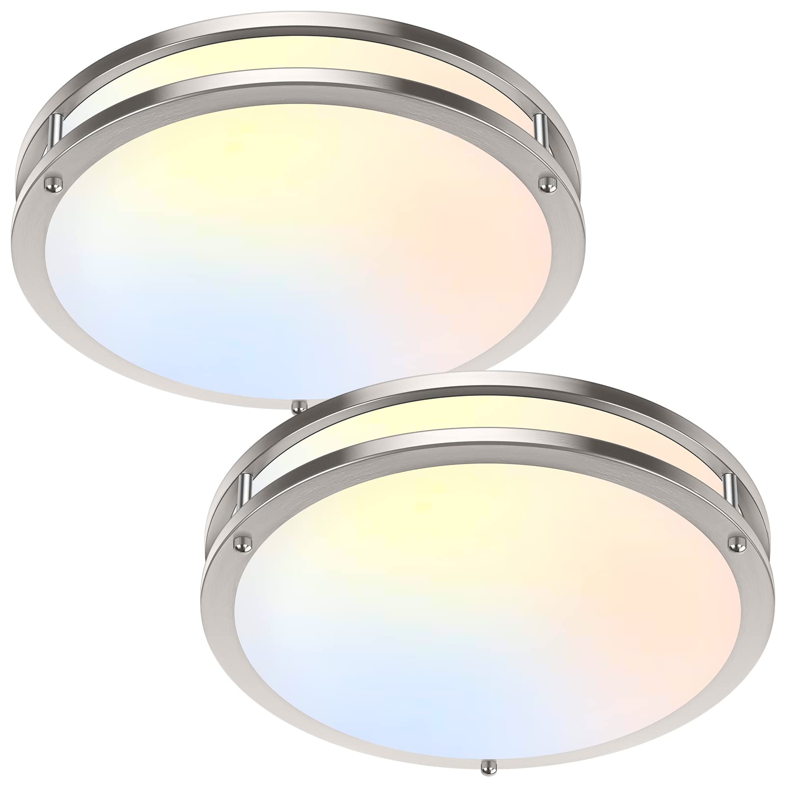 Tobusa 36W Dimmable Led Ceiling Lights, 2-Pack 13 Inch, Brushed Nickel, 3600Lm