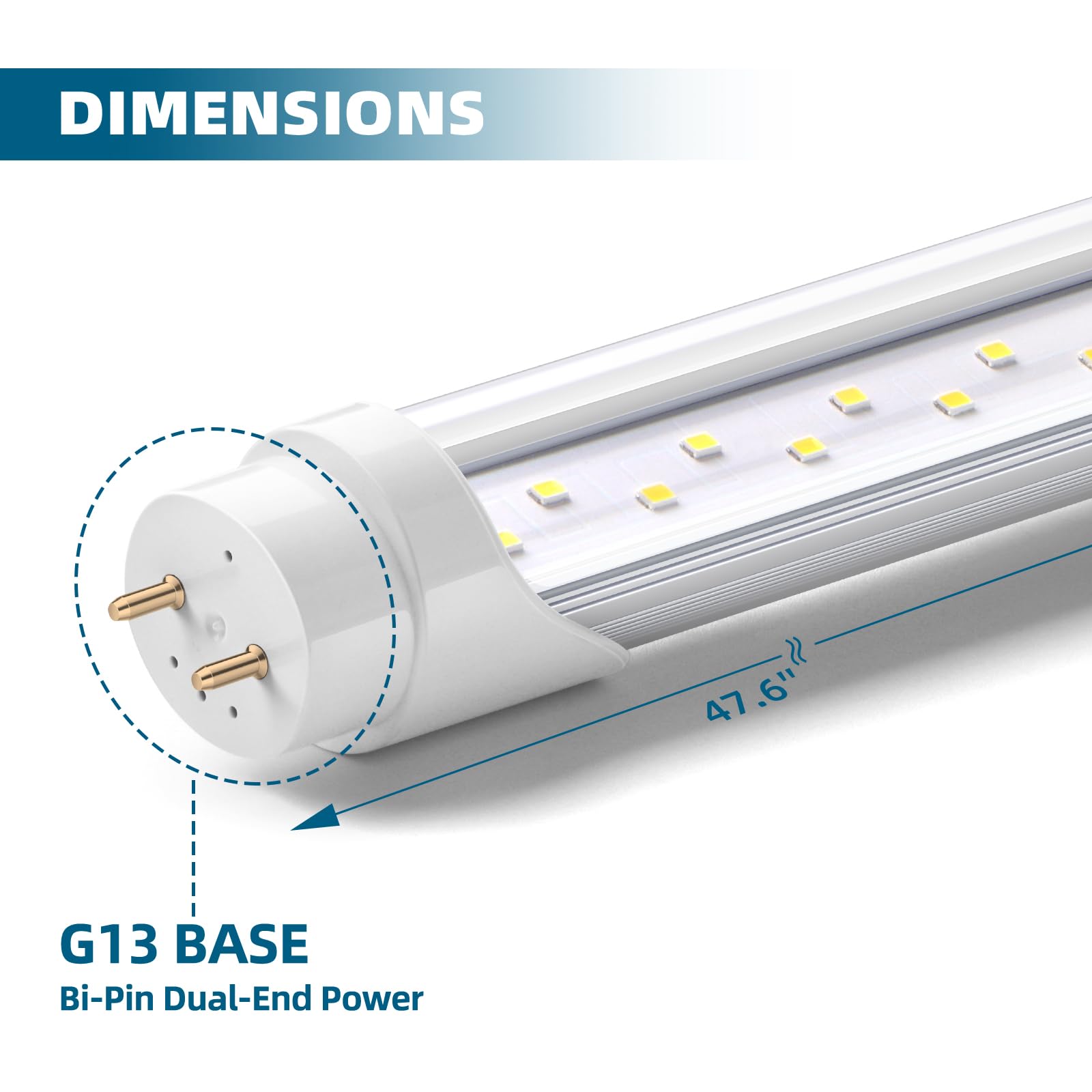 Barrina 4FT LED Ballast Bypass Bulbs, Dual-End Powered G13 24W, T8 LED Bulbs 4 Foot, 6000K Cool Daylight 3200LM, T8 T10 t12 LED
