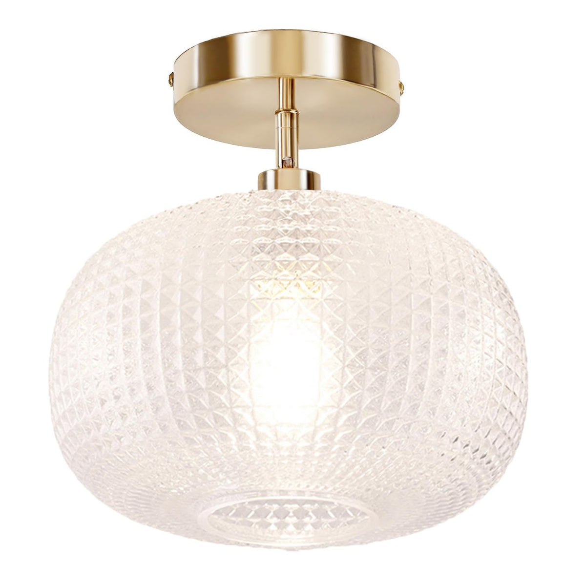 Jolydoly Gold Semi Flush Mount Ceiling Light Fixture,Vintage Globe Glass Ceiling Light Fixture,Hanging Ceiling Lamp For Bathroom