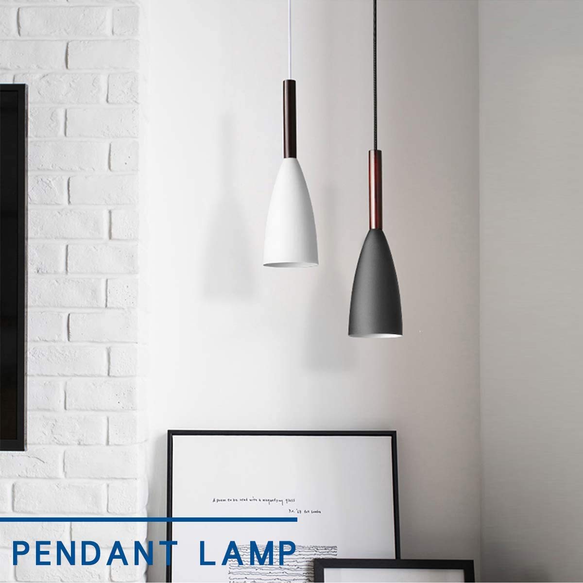 Hobaca E26 Pendant Light, Modern Nordic Design, Metal, Grey Wood, Gold Accents, Model Hobaca-PL06-MBG, Ideal for Dining Room and Kitchen Island