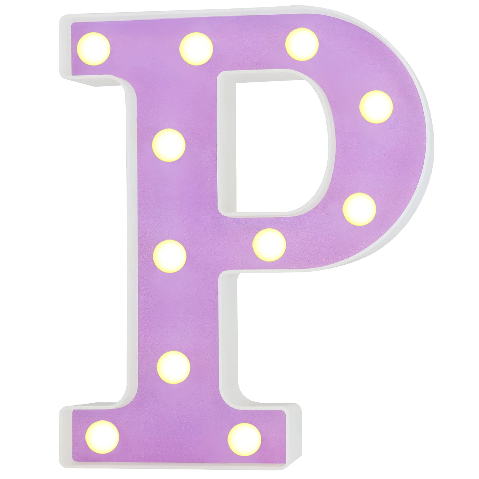 Pooqla LED Letter Lights, Colorful DIY Marquee Night Light, Warm White LED, Purple Letter P