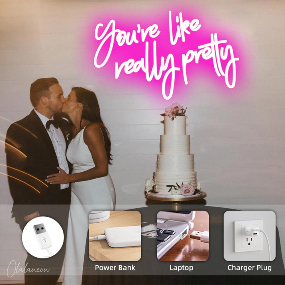 DAKABUKA Neon Sign - "You Are Like Really Pretty" LED Wall Decor, Pink, 16.9x10.6in, USB Power, Dimmable for Bedroom & B
