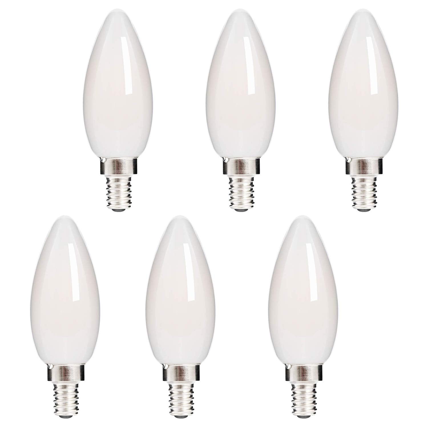 HOLA LED Candelabra Bulb, 4W 400 Lumens, Dimmable E12 Base, Warm White 2700K, Frosted Glass, 6 Pack
