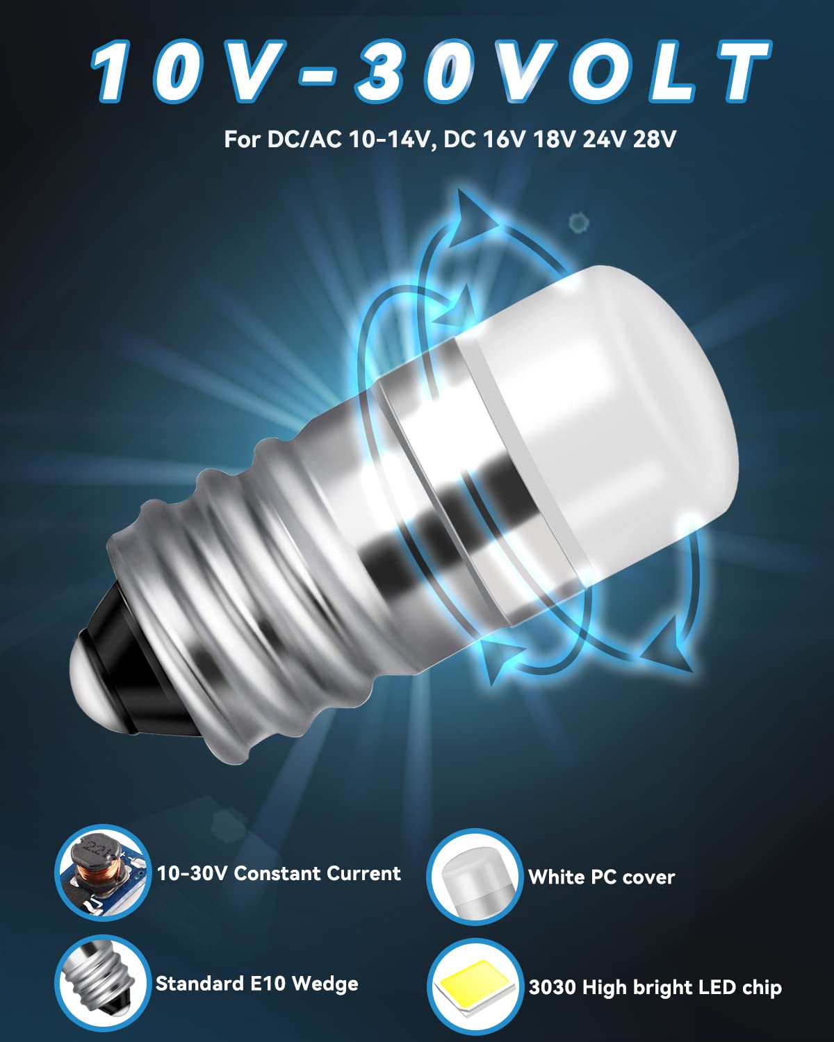 Keiurot E10 Led Bulb 10V-30V, White House Number Light, 2 Pack - Landscape & Flash