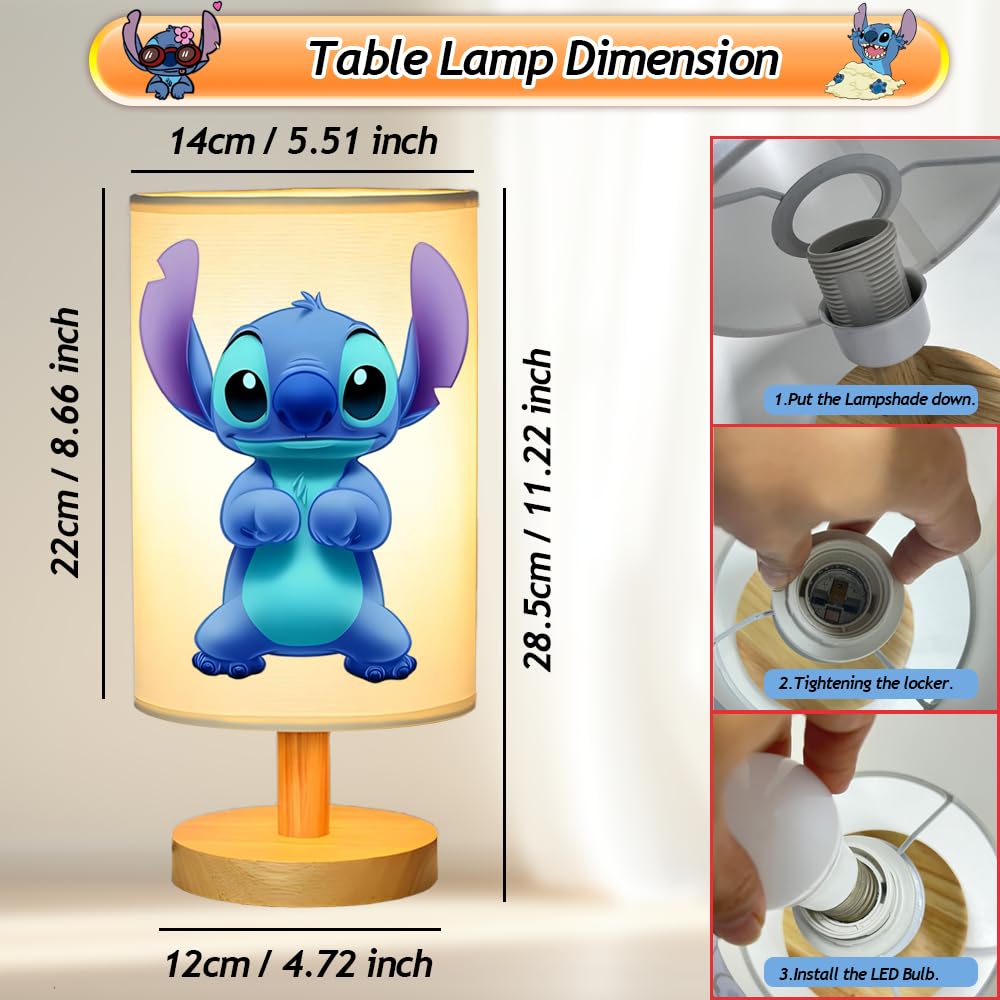 Sapouni Cute Bedside Table Lamp - LED Wood Base Flaxen Shade, 3 Colors, Model A, Perfect for Kids Room and Christmas Decor
