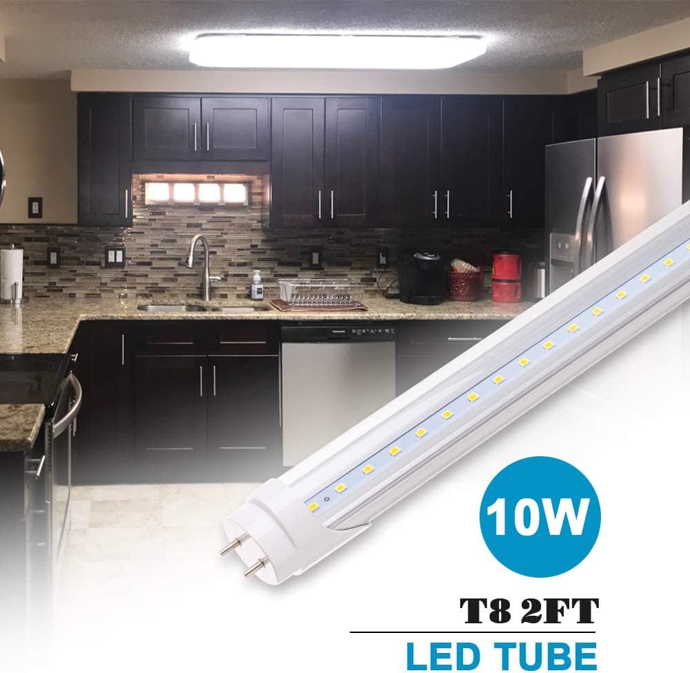 JESLED 2FT T8 LED Tube Light, 10W (24W Equiv.), 5000K, 1120LM, Type A+B, Clear, 4 Pack,