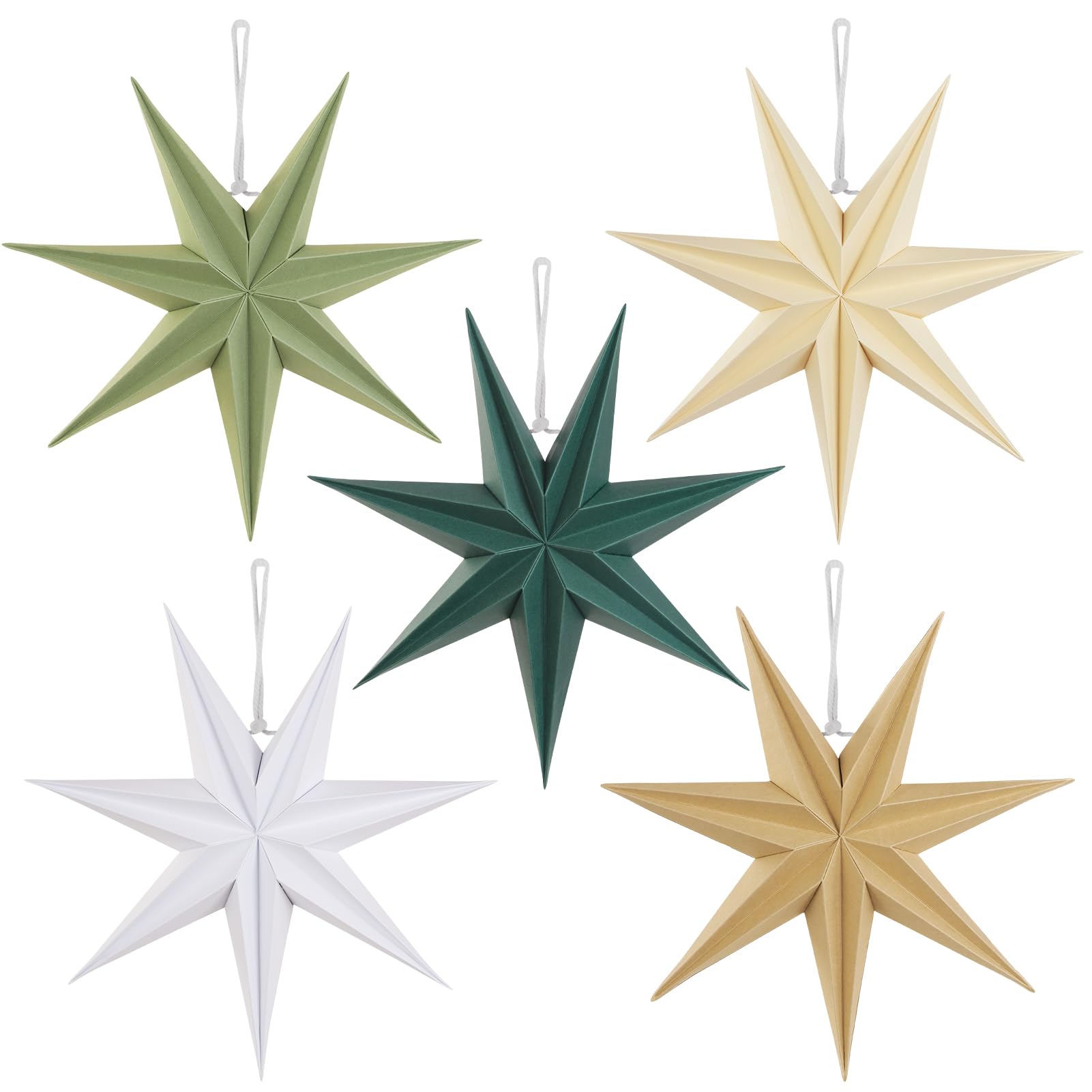SUNBEAUTY Sage Green 7-Pointed 12 Inch Paper Star Lanterns Christmas Hanging Lamp Paper Decorations Shade Wedding Birthday Chris