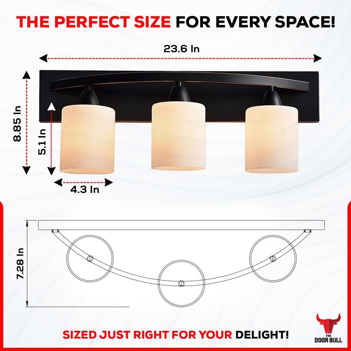 The Door Bull Bathroom Vanity Light Fixture, 3-Lights, Oil-Rubbed Bronze, Contemporary Design, Frosted Glass Shade, Model VNT-1000