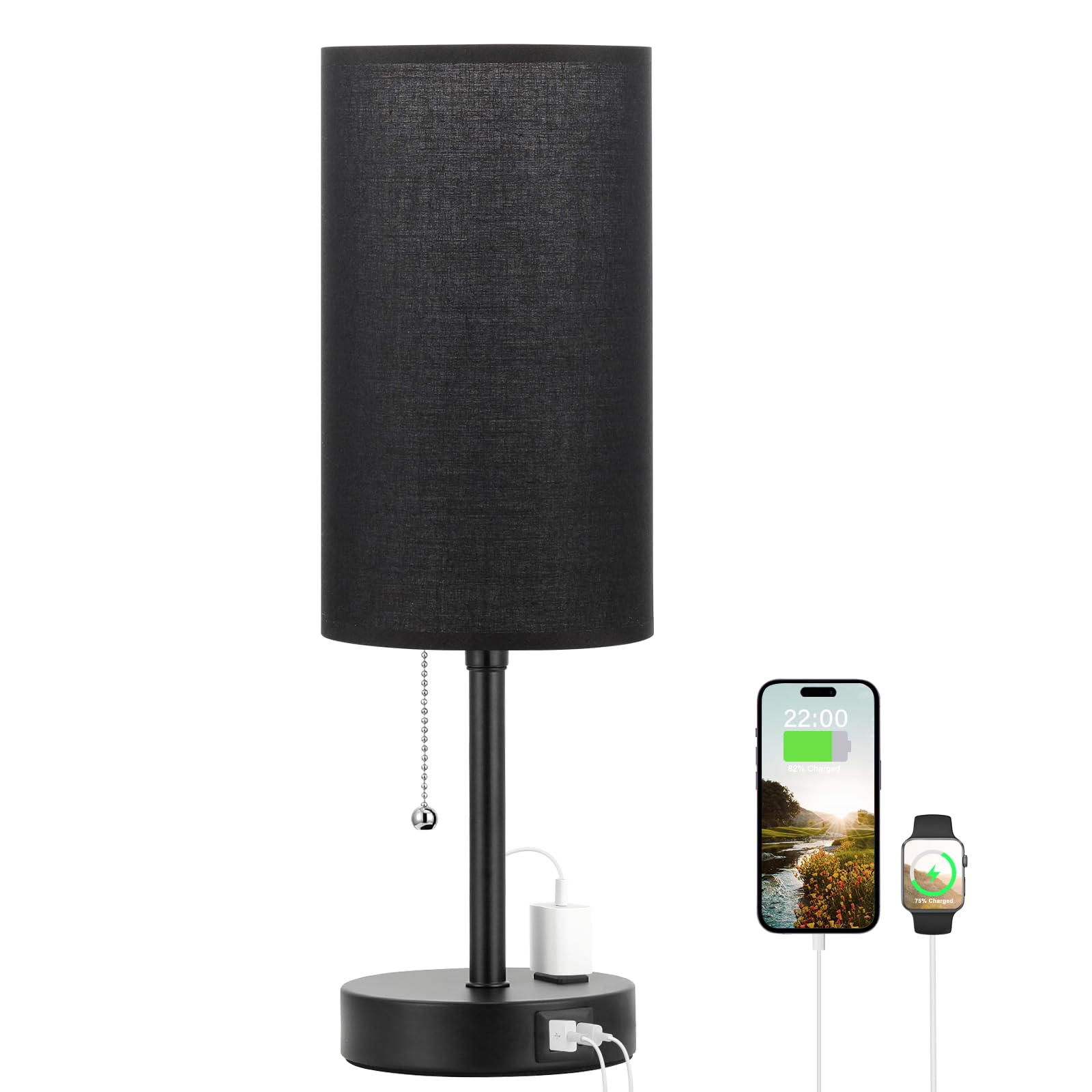 Dicoool 17 Black Bedroom Lamp with USB Ports & 3 Color Temperatures - Stylish Nightstand Light for Living Room & Bedside Use