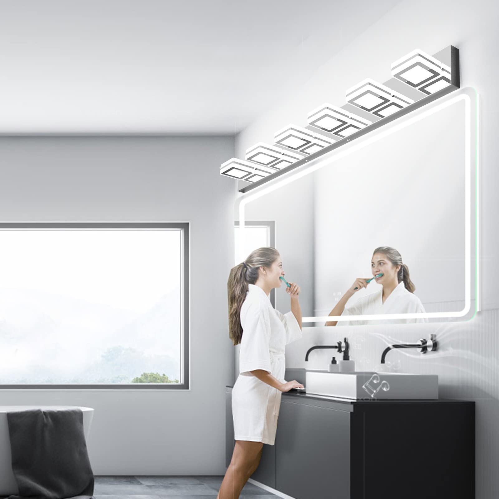 Ralbay Chrome 6 Light Vanity Light - Modern Bathroom Wall Mounted Lighting Fixtures Over Mirror