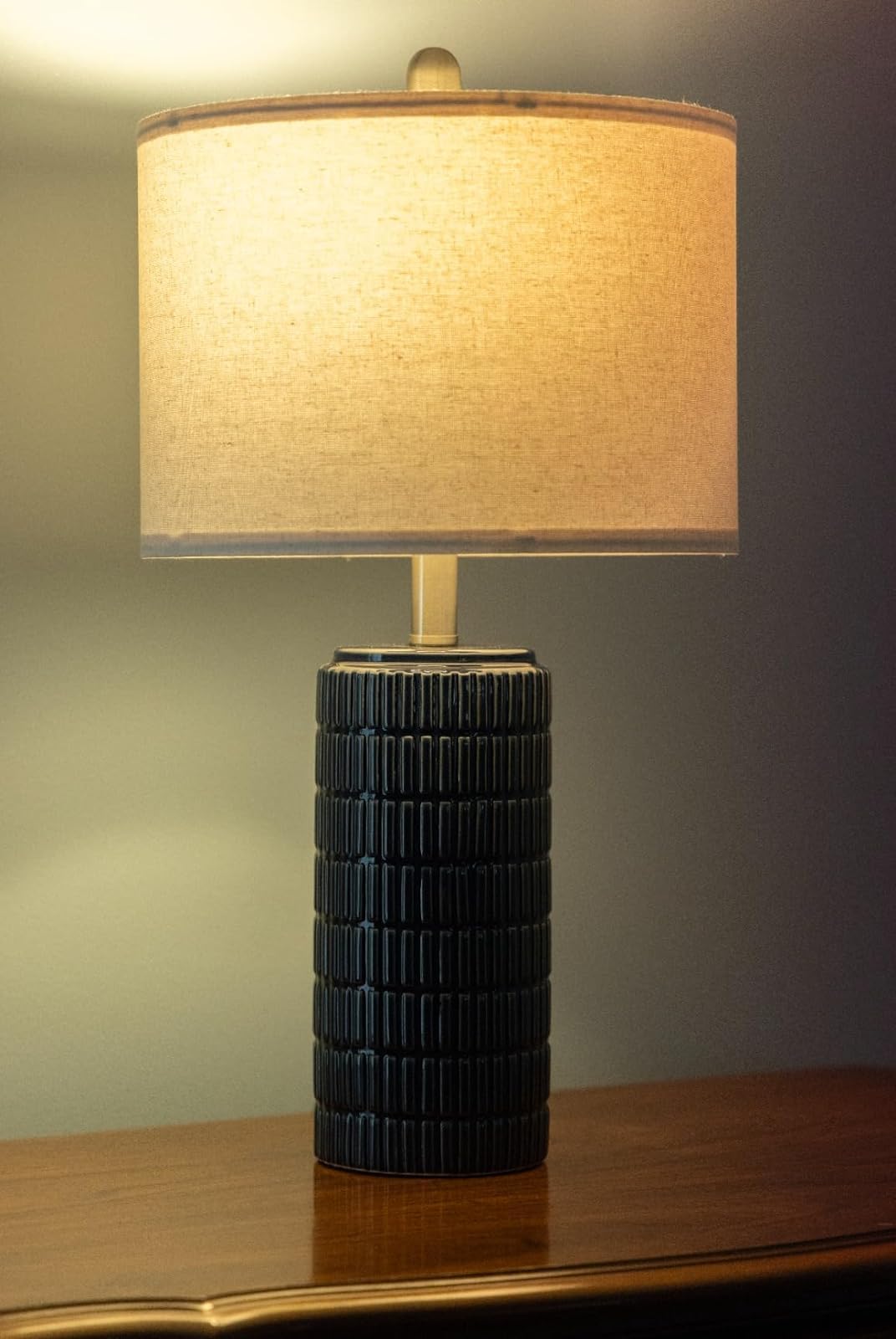 PoKat 23" Blue Ceramic Table Lamps - Farmhouse Style Bedside Lamps, Set of 2, Medium Size for Bedroom & Living Room, Model AMZ-T1102BL