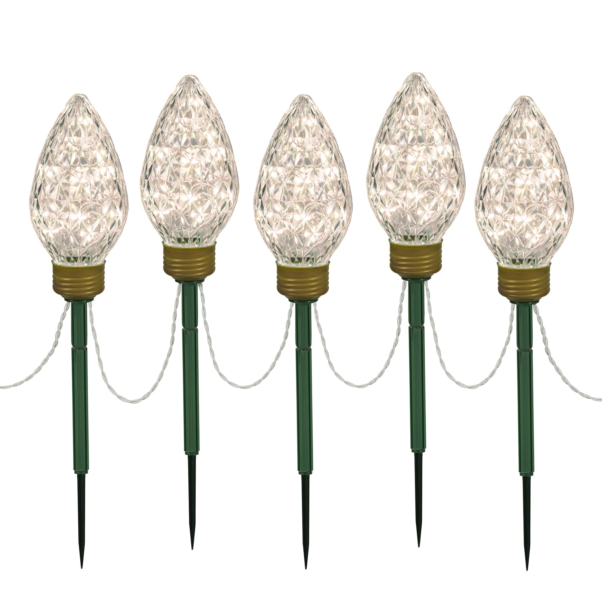 Vickerman C9 Warm White Faceted Bulb Lawn Stake Set, 100Lt, 10 Christmas Light Strand, Model X106431