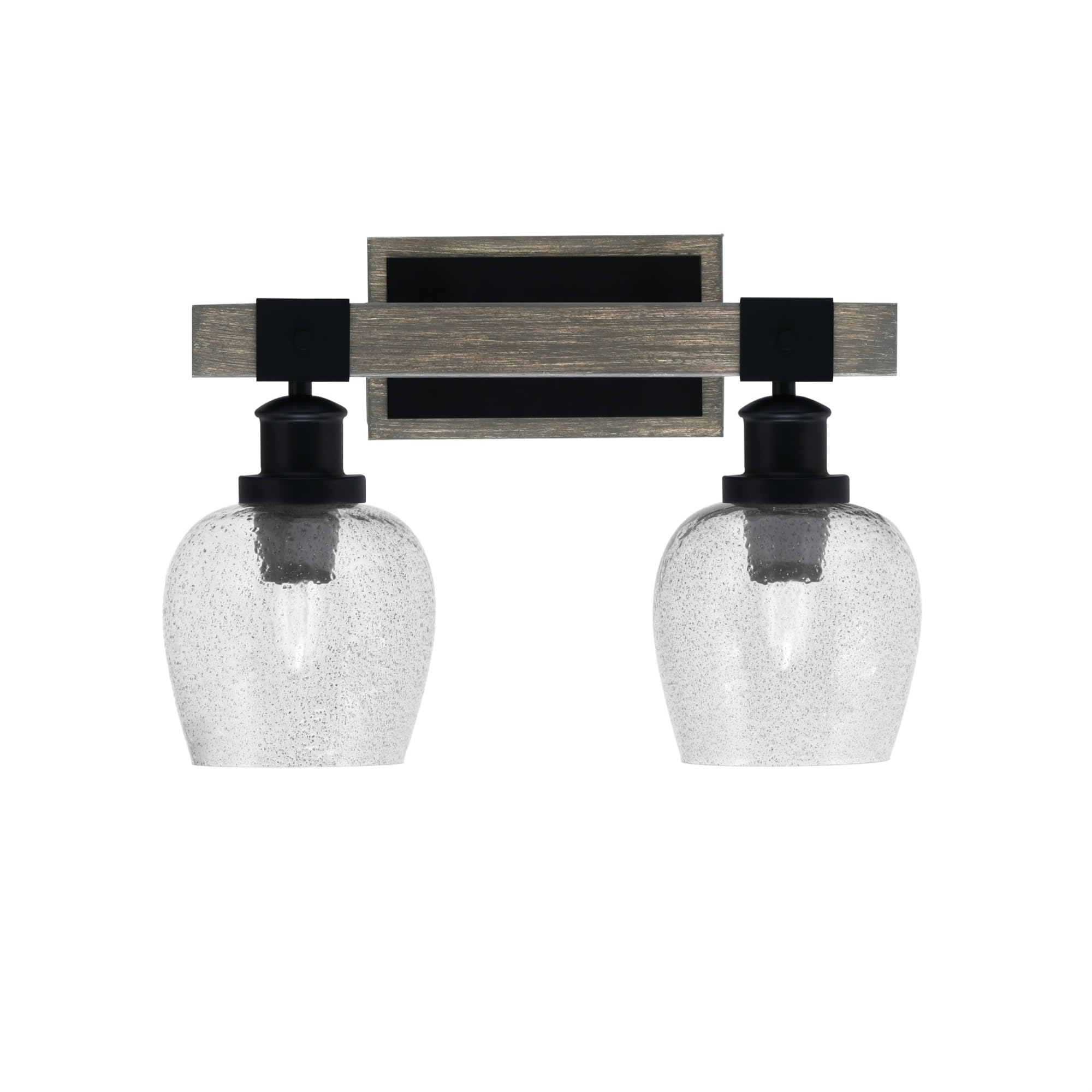 Toltec Lighting Tacoma 2 Light Bath Bar - Matte Black & Distressed Wood Finish, 6in Smoke Bubble Glass