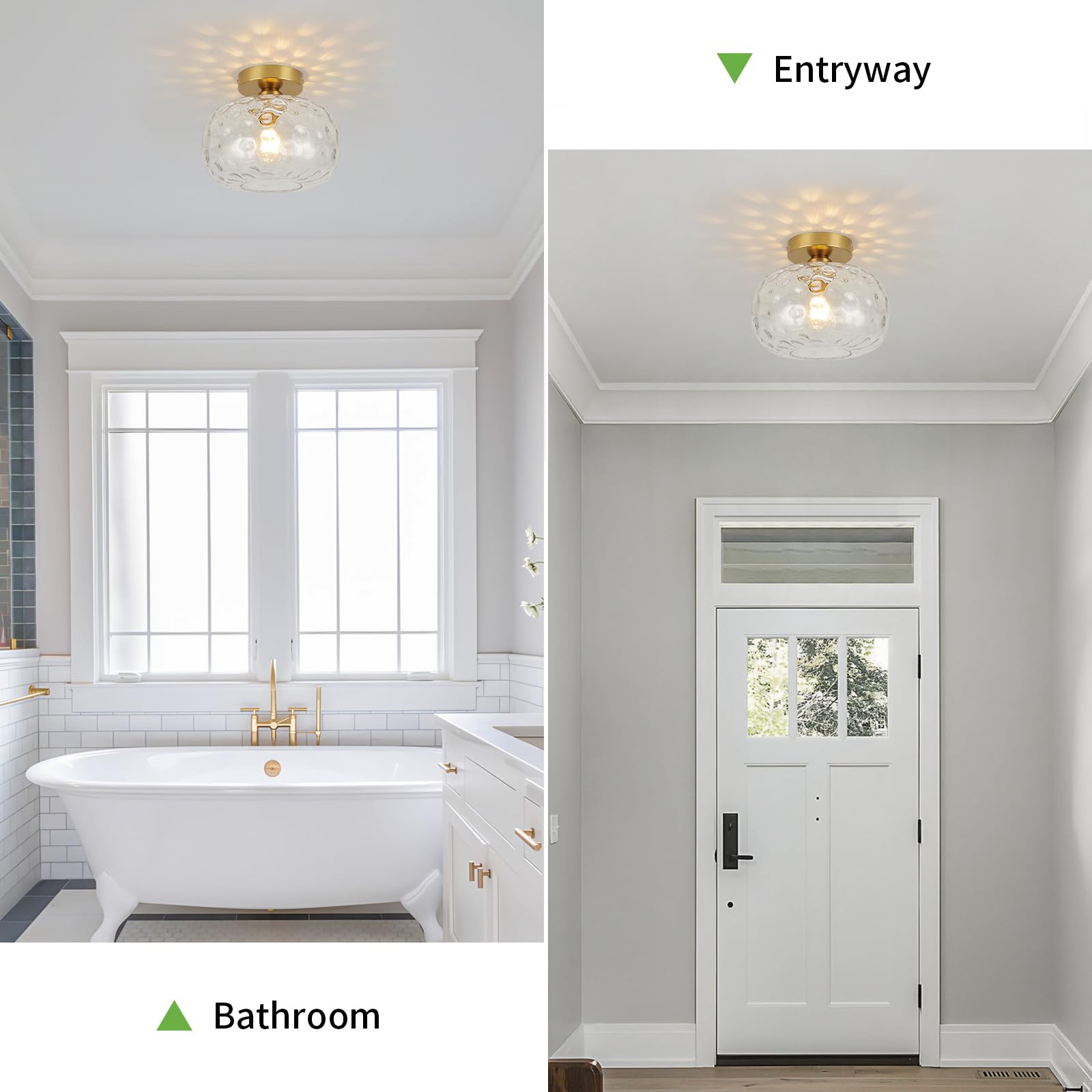 Wilon Modern Gold Semi Flush Mount Ceiling Light - Kitchen Ceiling Light Fixture 9.84'' Hammered Clear Glass Shade Hallway Light