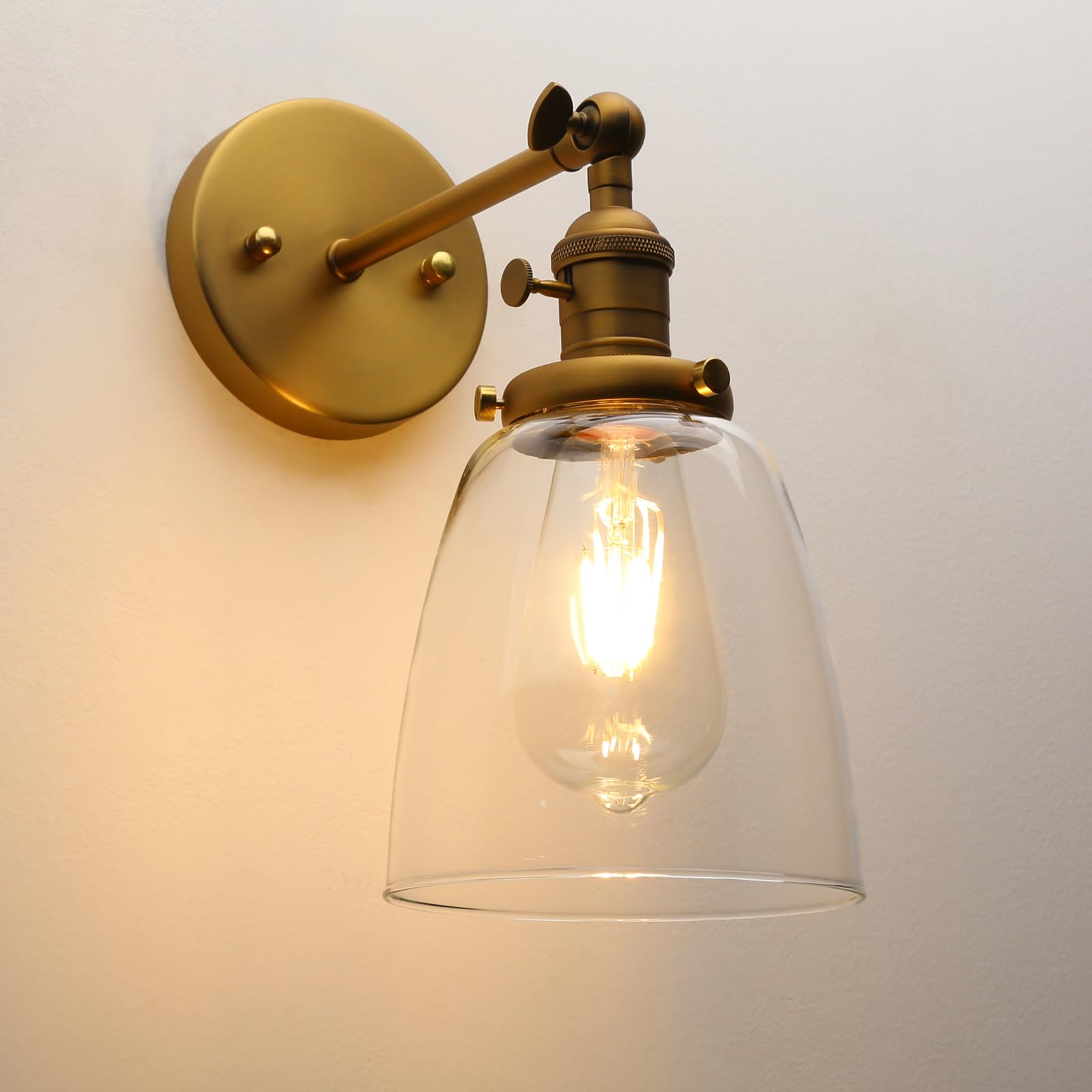 Pathson Vintage Wall Sconce Lighting, Antique Brass, Clear Glass Shade, Model YT010-D, Ideal for Living Room, Bathroom, Garage, Porch