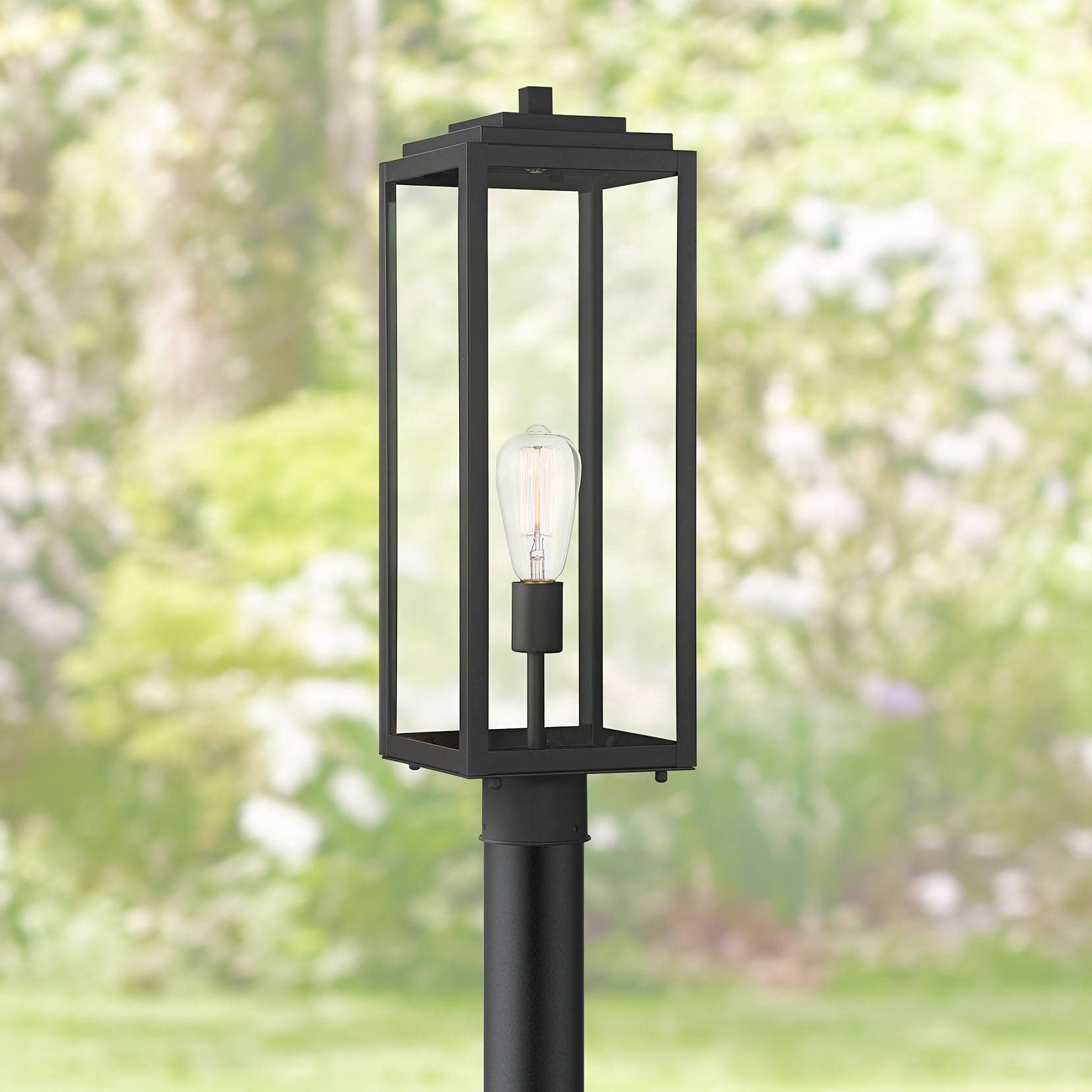 John Timberland Outdoor Post Light Fixture, 21.75in Clear Glass Panel, Metal, Black, Model 10-2101-504