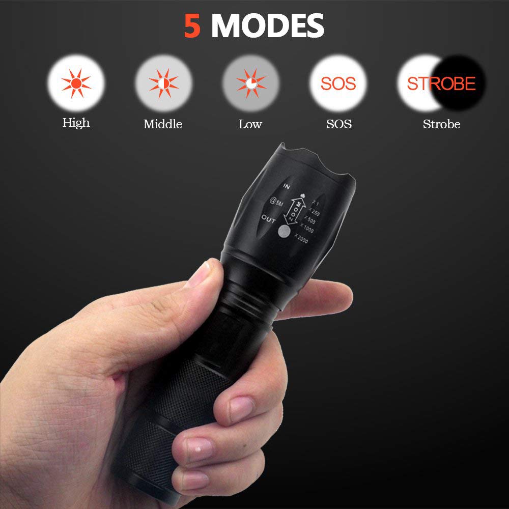 MODOAO 1500LM LED Tactical Flashlight - Waterproof, 5 Light Modes, Pocket-Sized, Aluminum, Model AMSDT06, 1 Pack
