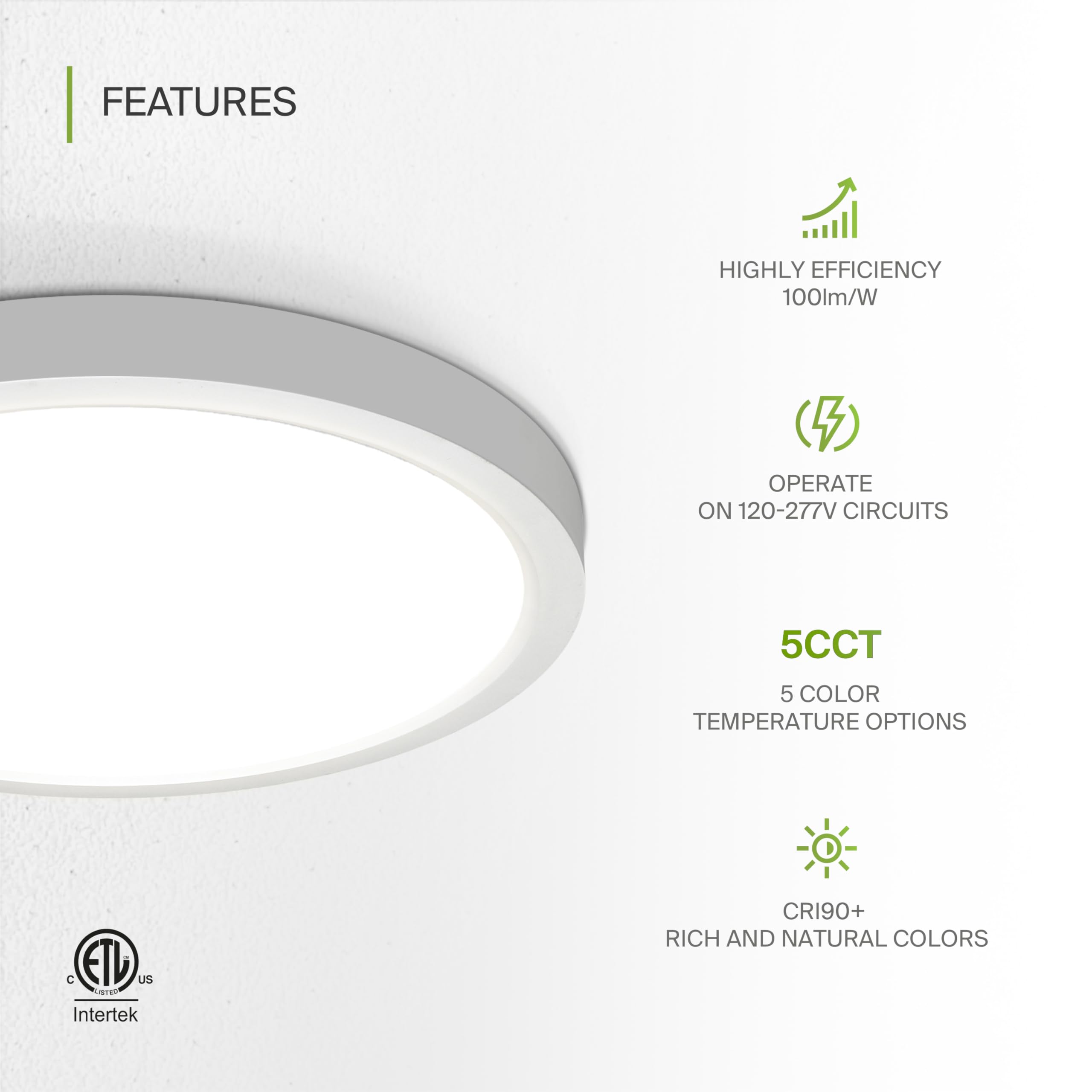 Asd Led 18 Inch Round Flush Mount Ceiling Light Fixture | 32W 2600Lm 2700-6000K 100-277V | 5Cct, Dimmable, Ultra Slim, Etl Liste