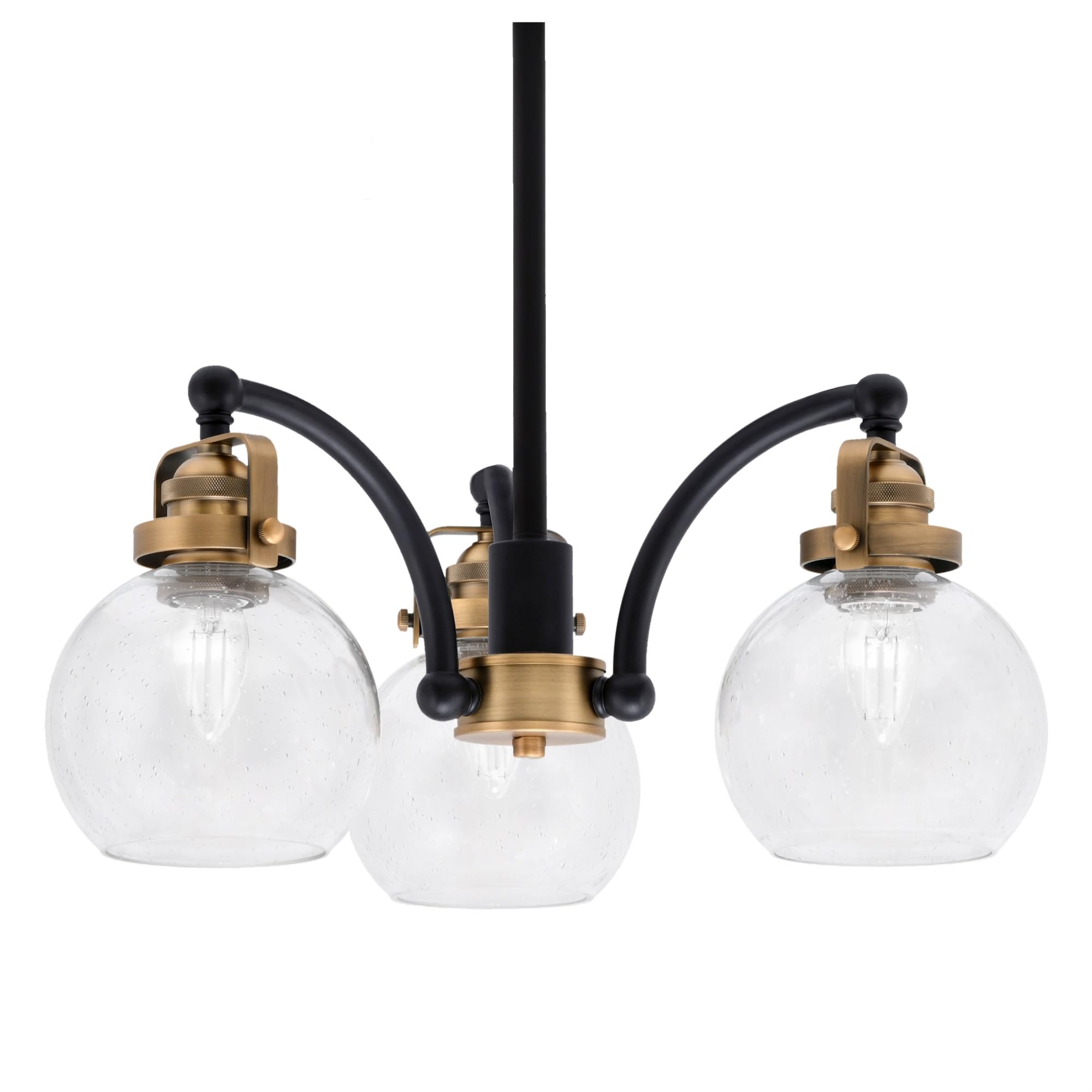 Easton Downlight, 3 Light, Chandelier Shown In Matte Black & Brass Finish With 5.75&quot; Clear Bubble Glass