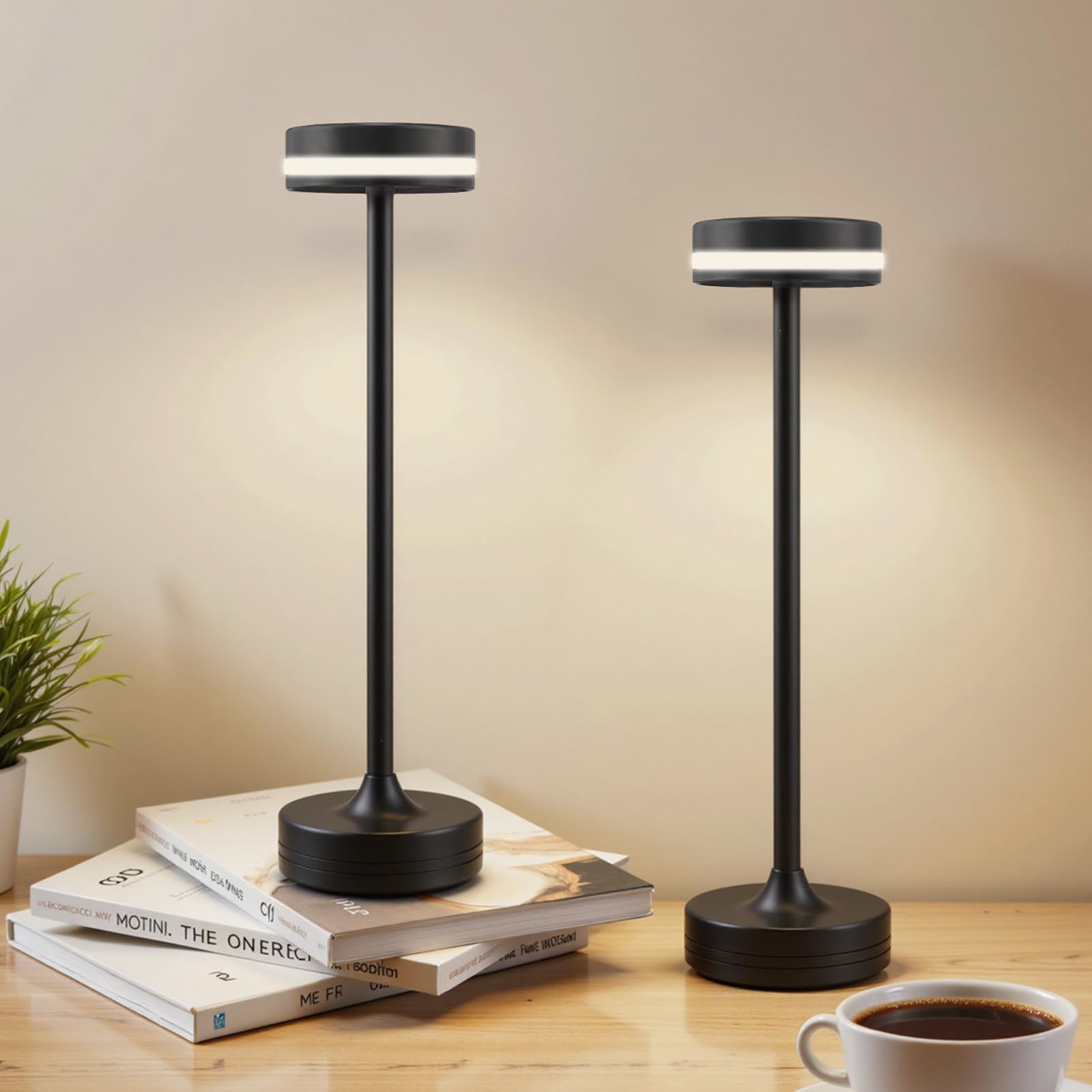 2PCS Cordless LED Rechargeable Table Touch Lamp,3 Color Stepless Dimming,Built-in 5000mAh Battery Table Light, Ambient Light for