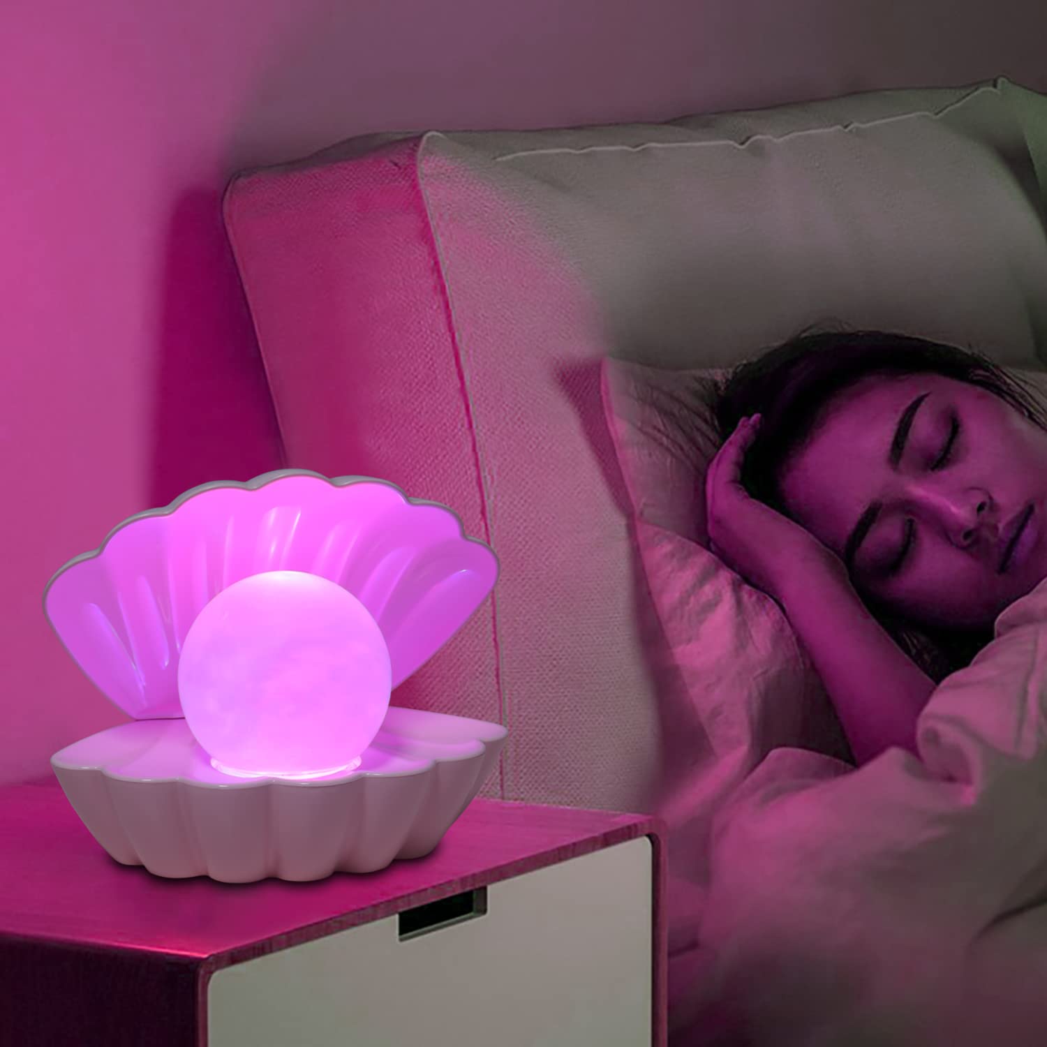 LKUA Pink Shell Pearl Night Light, RGB 8 Colors Changing LED Mood Lamp, Portable Clamshell Bedside Light for Home & Bar Decor