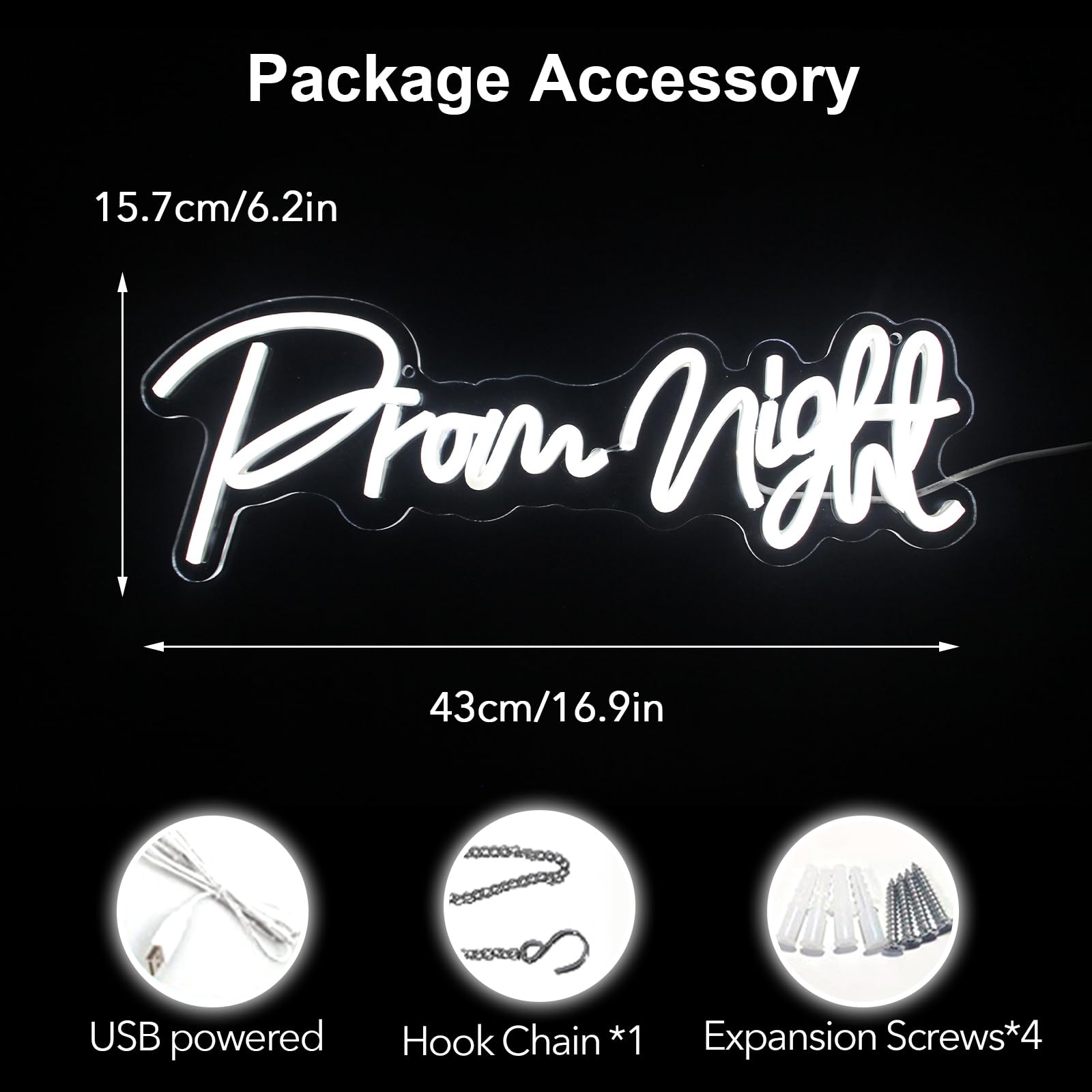Jesalah Neon Sign - LED Backdrop for Prom 2025 Grad Party, 15.7x43cm, AC--White, Model CX-Prom Night