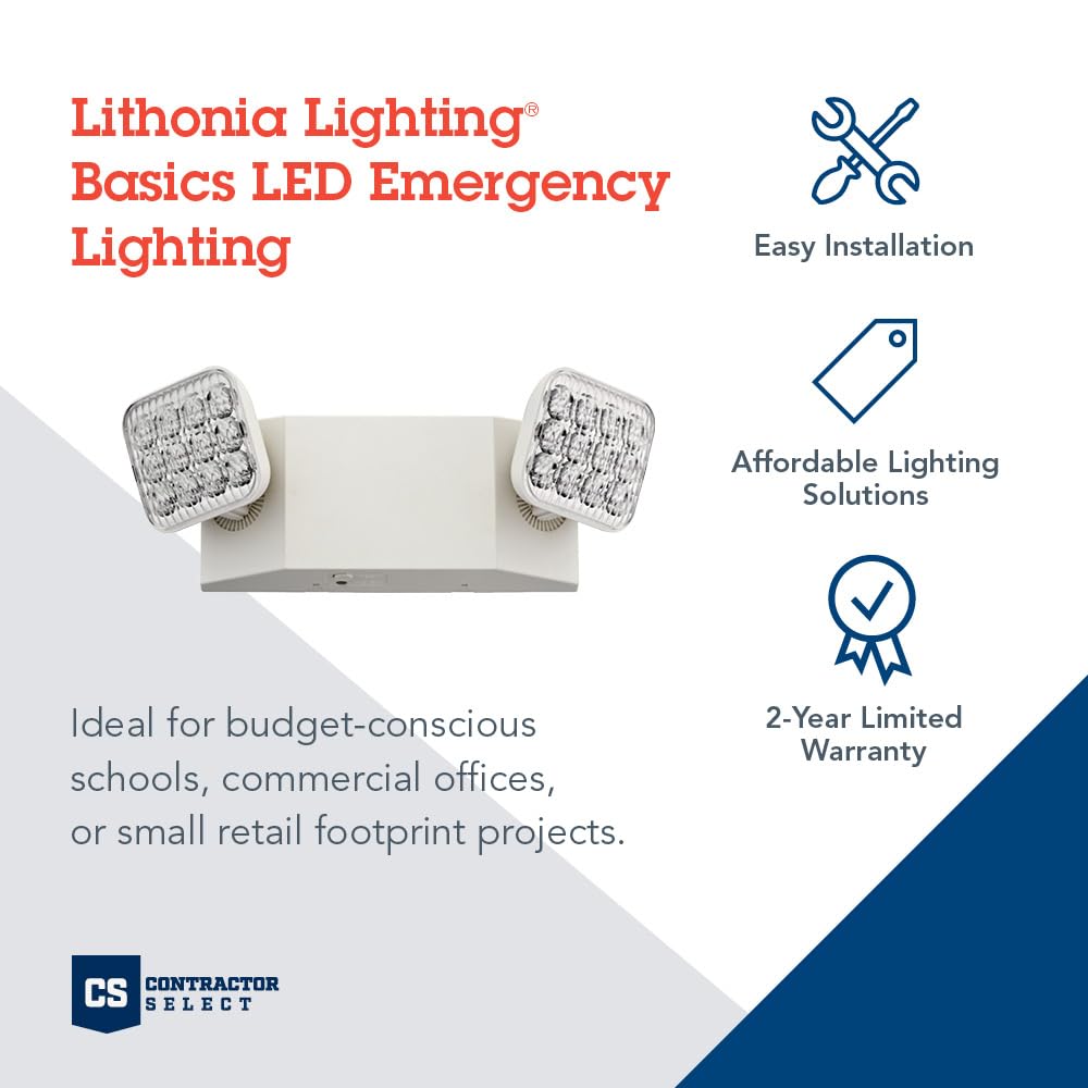 Lithonia Lighting Eu2C M6 Led Emergency Light For Office, Business, Restaurants, And Commercial Use, 2 Lamps, 90-Minute Battery Backup Power, Square, Ivory White