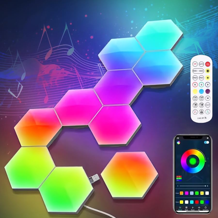 IFTHFOUR 8 Pack Hexagon Light Panels - Smart RGB Hexagon LED Lights Wall Lights with APP & Remote Control Cool Music Sync Gaming