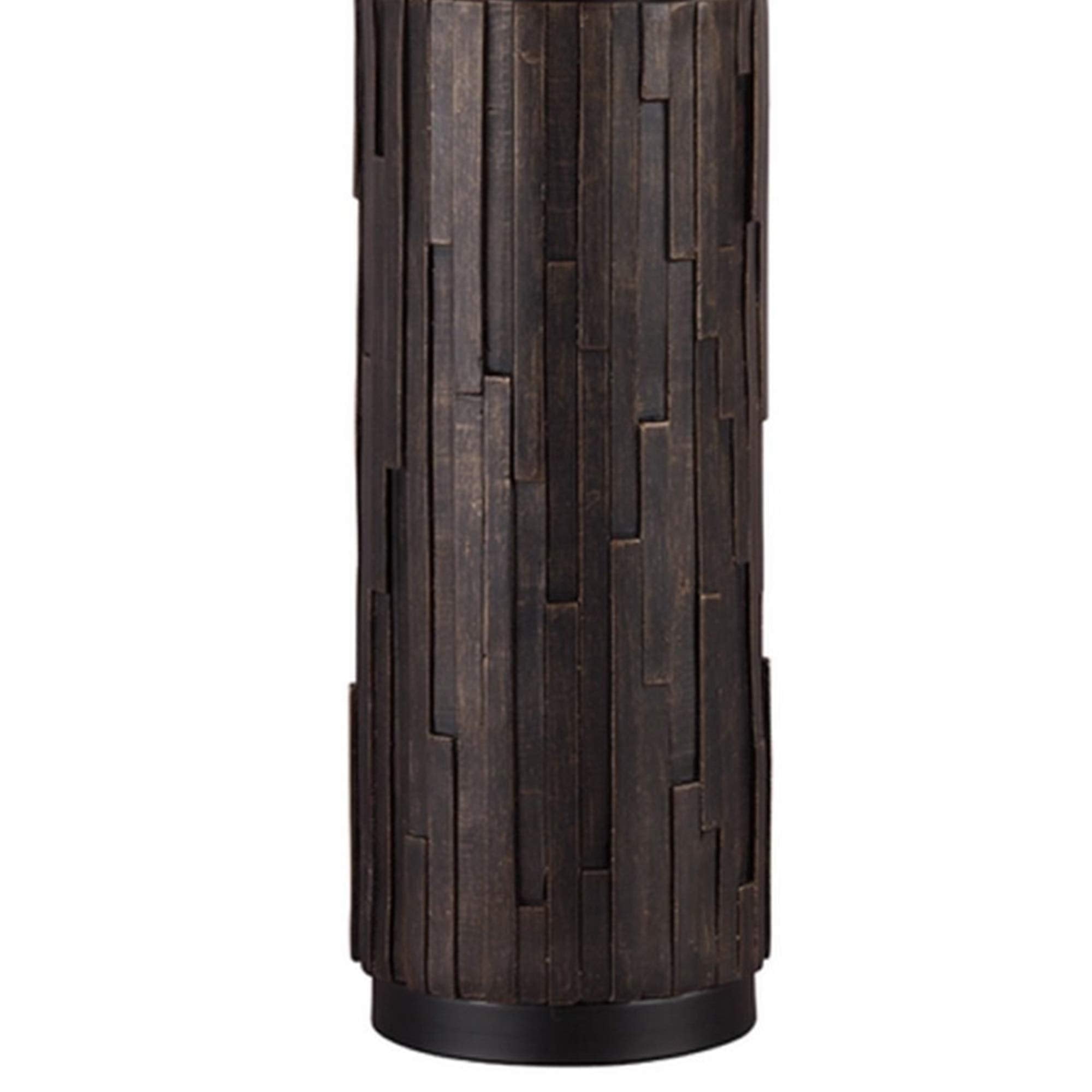 Benjara Textured Polyresin Frame Table Lamp With Drum Shade, White And Bronze