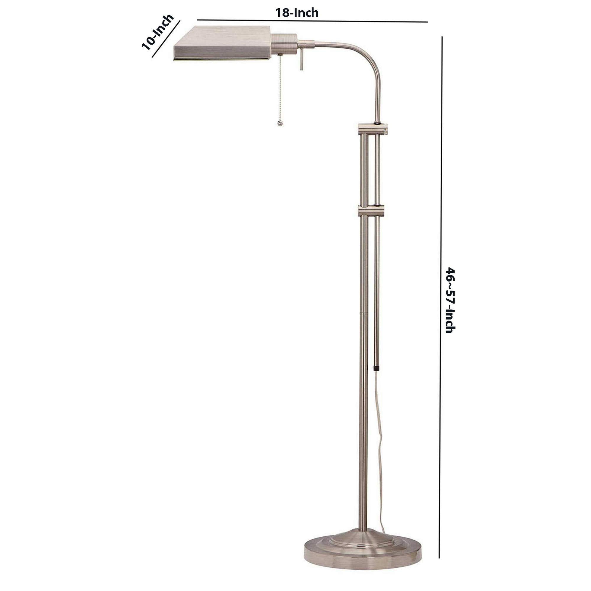 Benzara Metal Floor Lamp, Adjustable Pole, Rectangular Design, White, Model BM225080