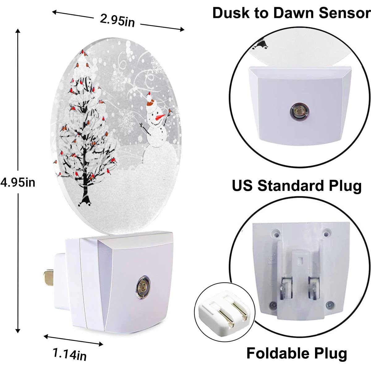 Ekobla Snowman Night Light Winter Snowflakes Cardinals Birds On Snowy Christmas Tree Night Lights Plug Into Wall Dusk To Dawn Led Lamp For Men Women Boys Girls Holiday Gifts