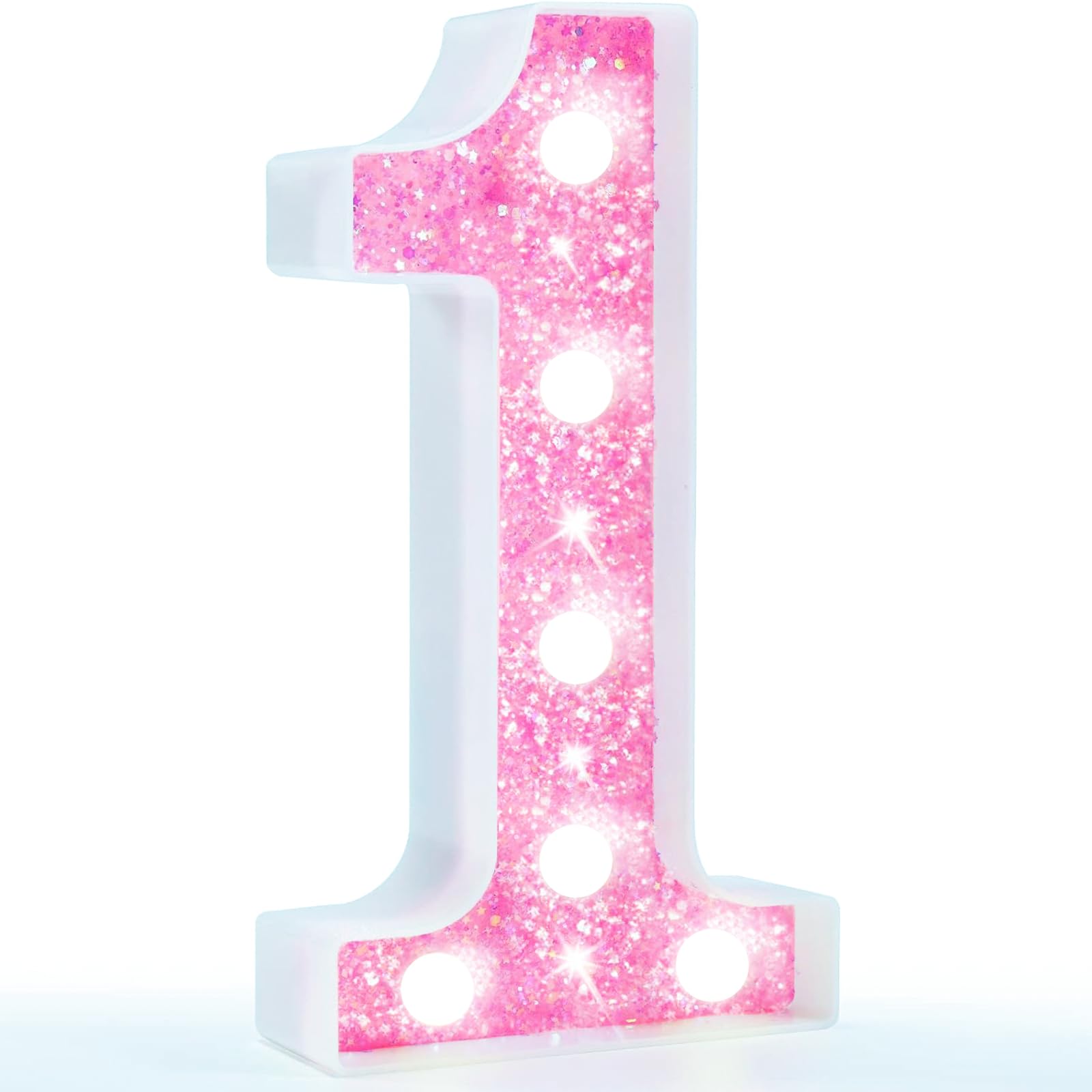 Pooqla Marquee Number Lights  Pink Light Up Numbers For Girls 1St 10Th Birthday  Battery Powered Glitter Number Night Light Gift For Christmas Bedroom Dorm Party Decoration  Cool White Number 1
