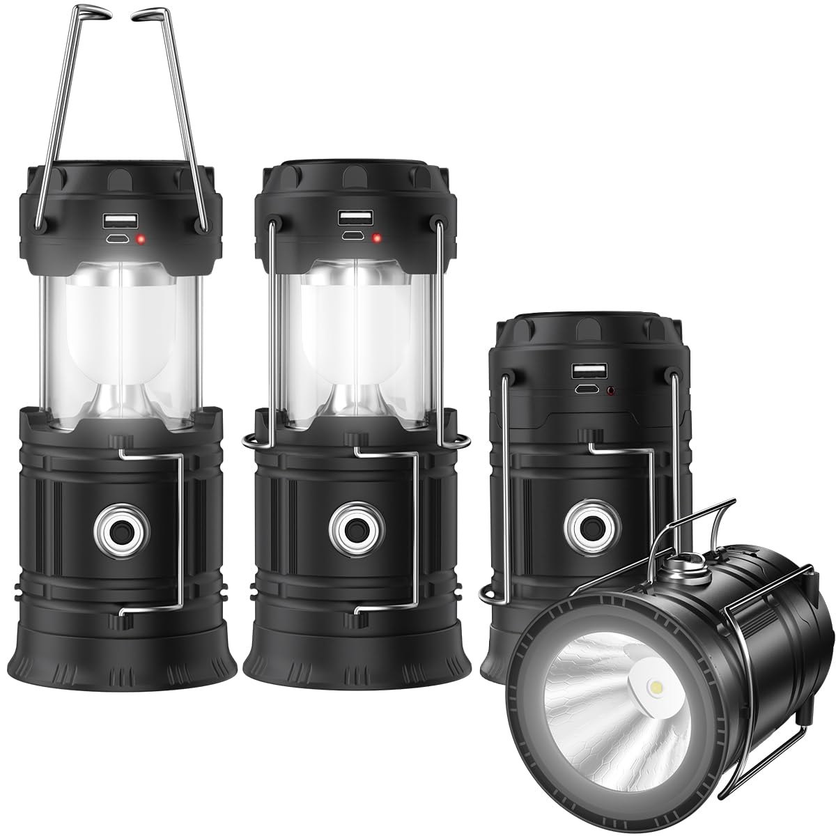 JMADENQ Solar Lantern Flashlight, USB Rechargeable, Portable, Collapsible, Bronze, Model Classical-2