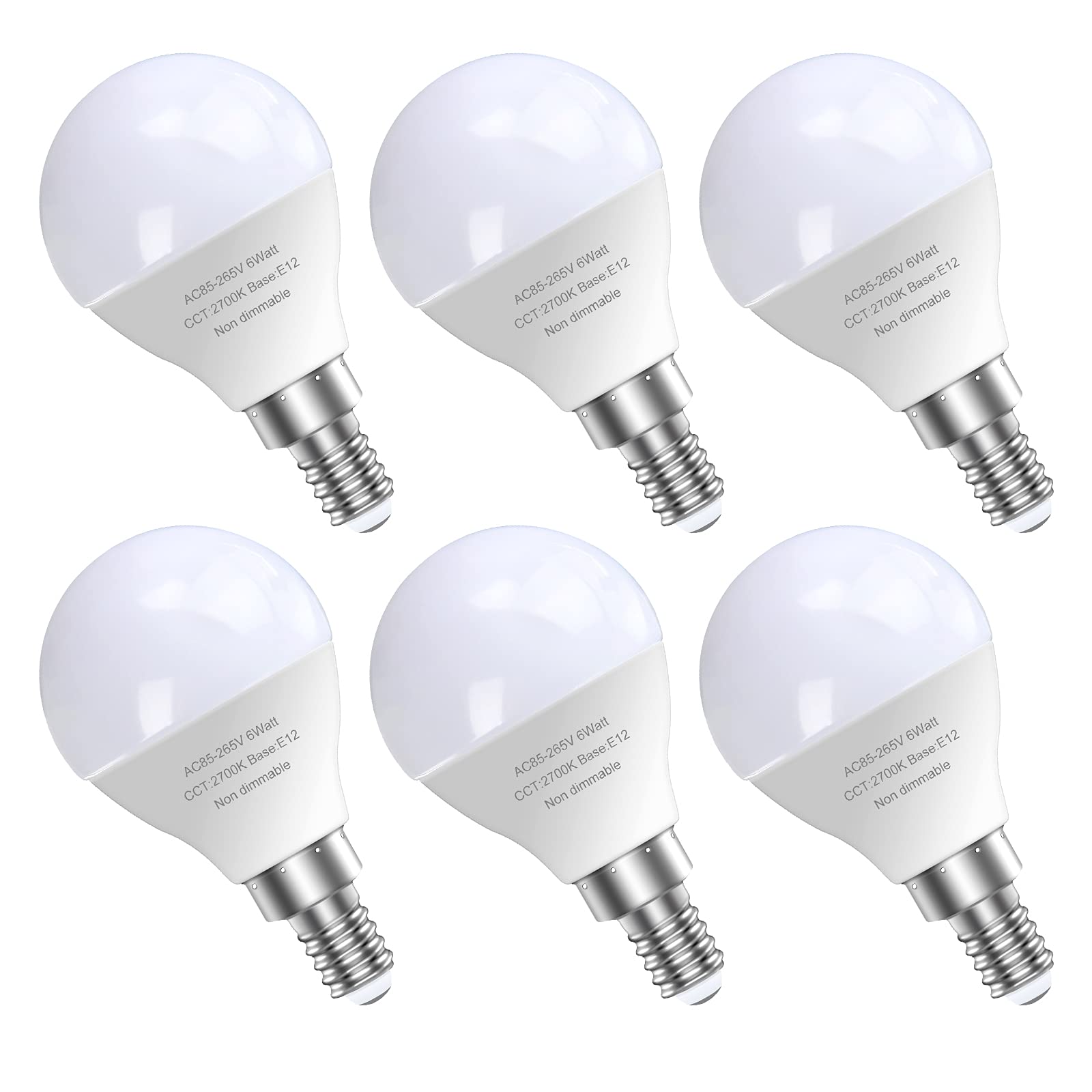 6 Pack E12 Led Candelabra Light Bulbs, 60 Watt Equivalent, Warm White 2700K, 120V Chandelier Llight Bulb, A15 / G45 Shape Ceilin