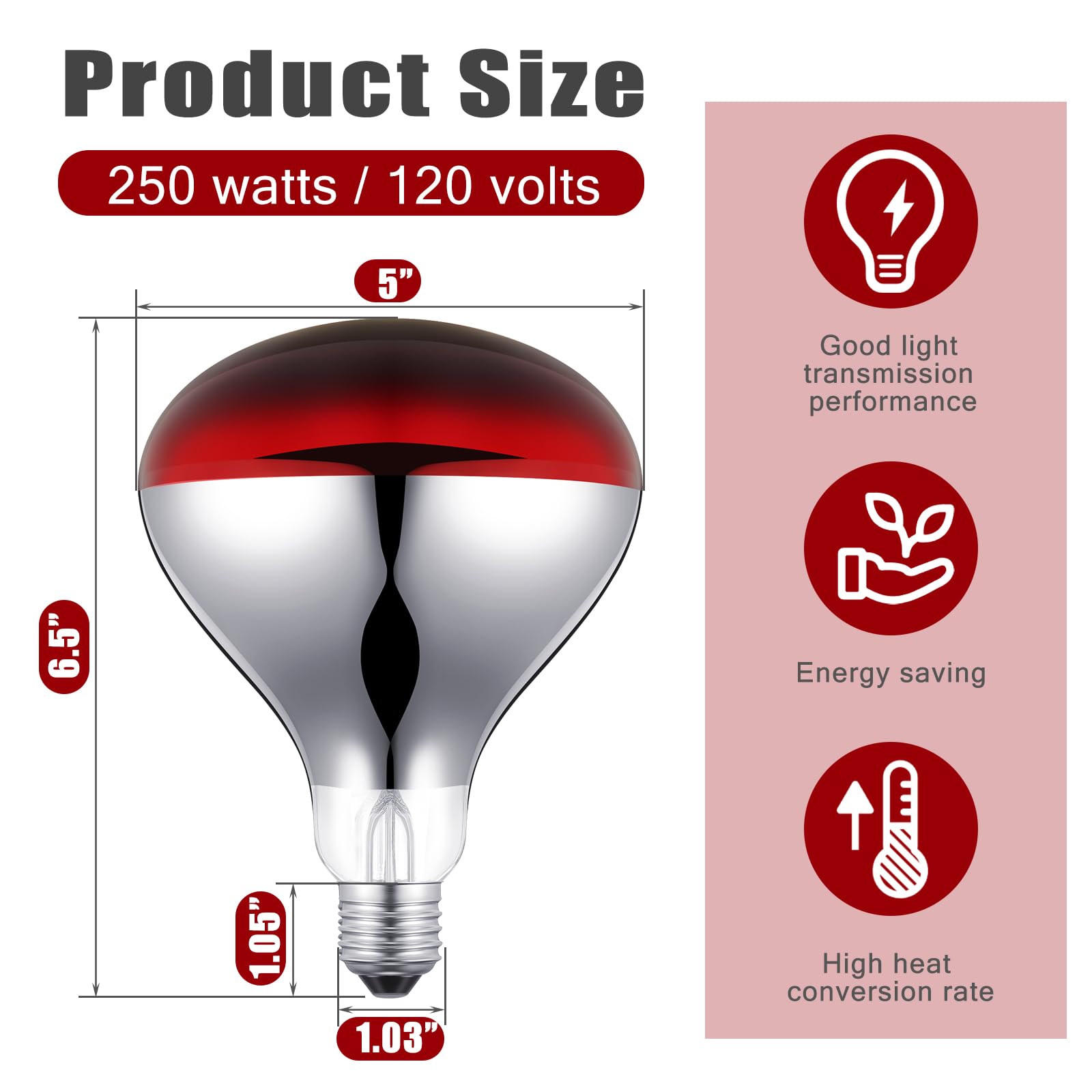 Vihose 3 Pack 250 Watt Heat Lamp 120V R40 Heat Lamp Bulbs Glass Incandescent Light Bulbs Incandescent Heating Lightbulbs For Rep