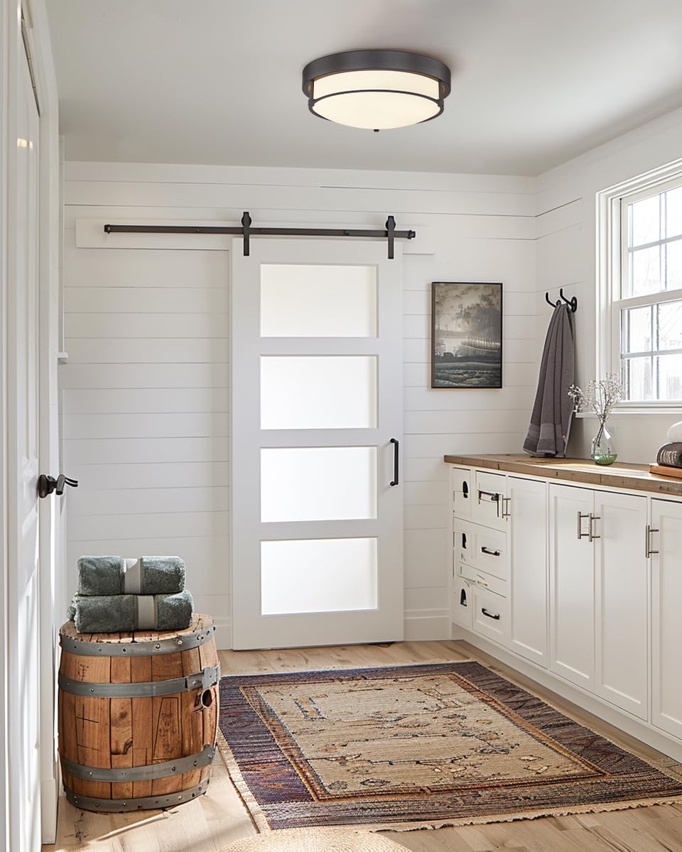 Cargifak 12 Inch Flush Mount Ceiling Light, 2-Light Close To Ceiling Light Fixtures With Oil Rubbed Bronze Finish For Bathroom Bedroom Kitchen Hallway, 4822-Orb