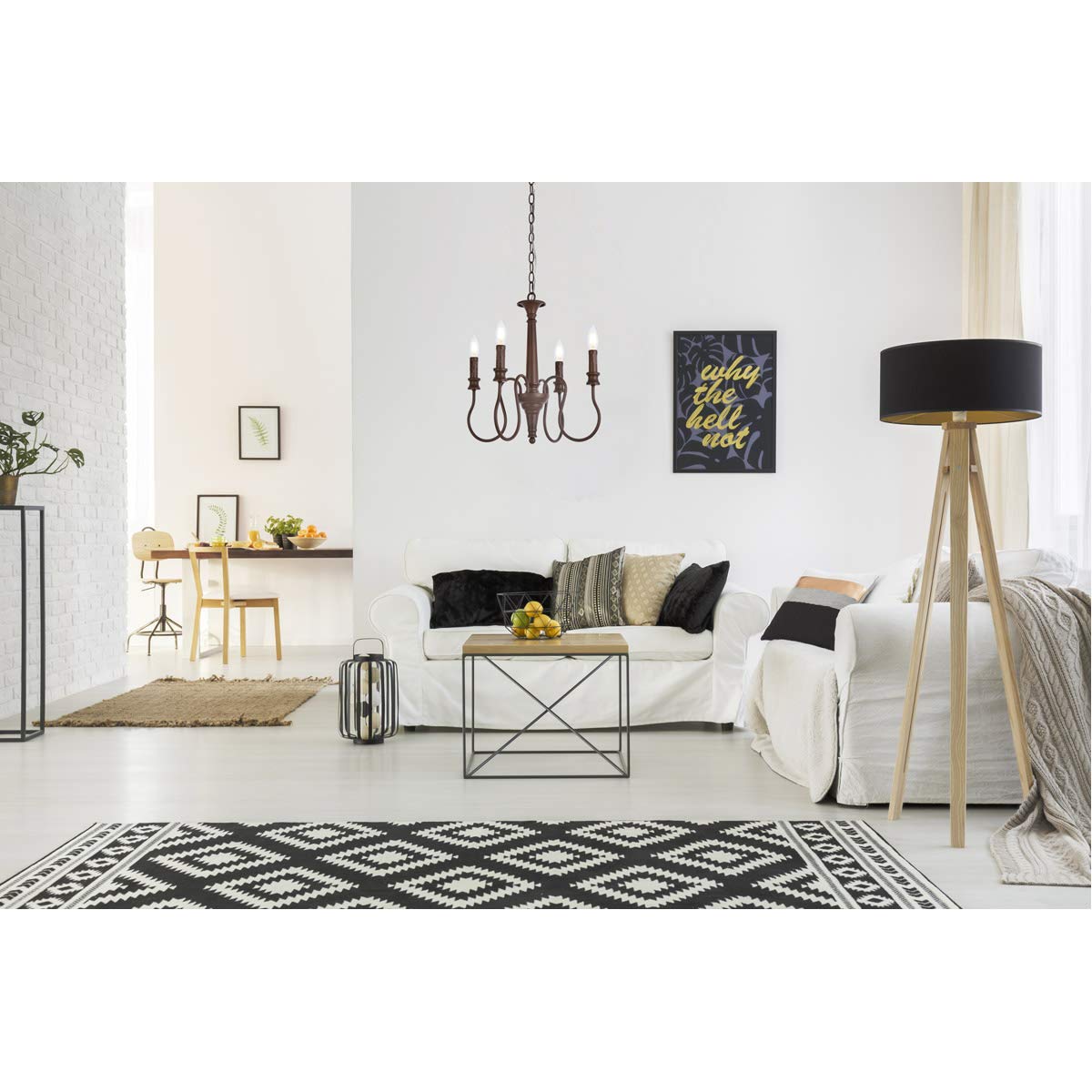 Living District Flynx 4-Light Mid-Century Metal Pendant in Weathered Oak
