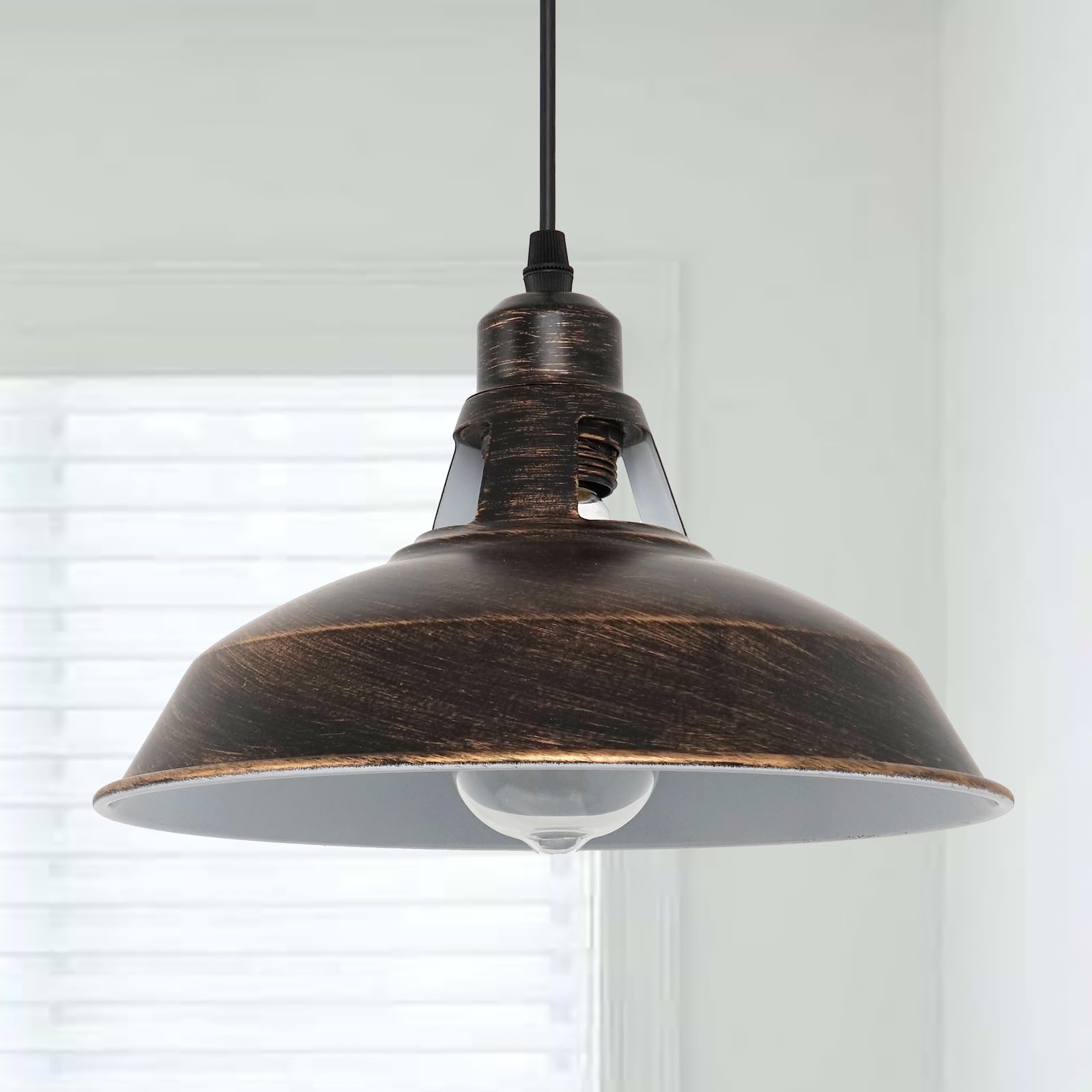 Farmhouse Brushed Bronze Plug In Pulley Barn Pendant Light With 19.4Ft Cord On/Off Switch Rustic Vintage Hanging Ceiling Lamp Fo