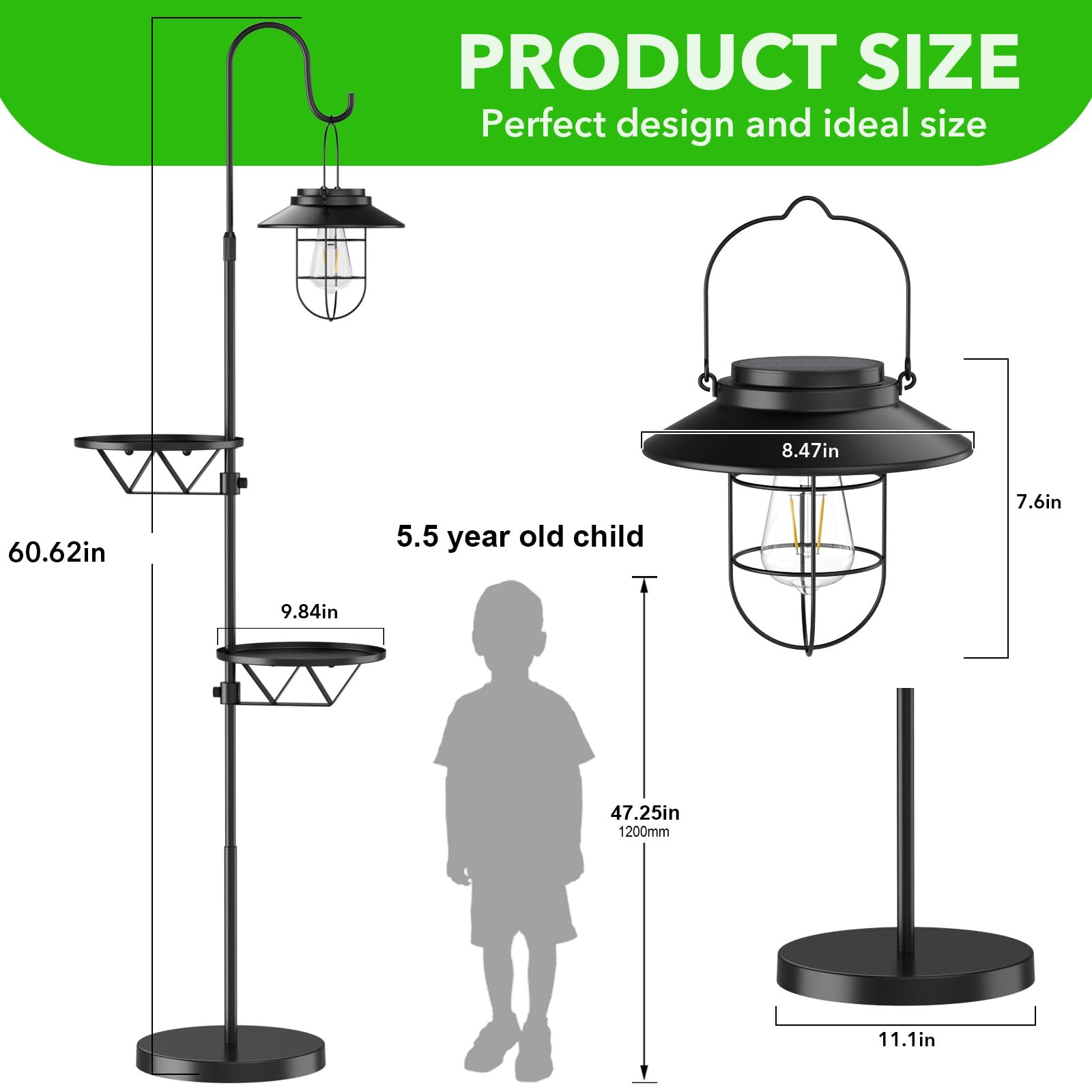 Kirschblte 60'' Solar-Powered Waterproof Outdoor Floor Lamp With Built-In Plant Stand - Multi-Use Lantern & Garden Decor For Pat