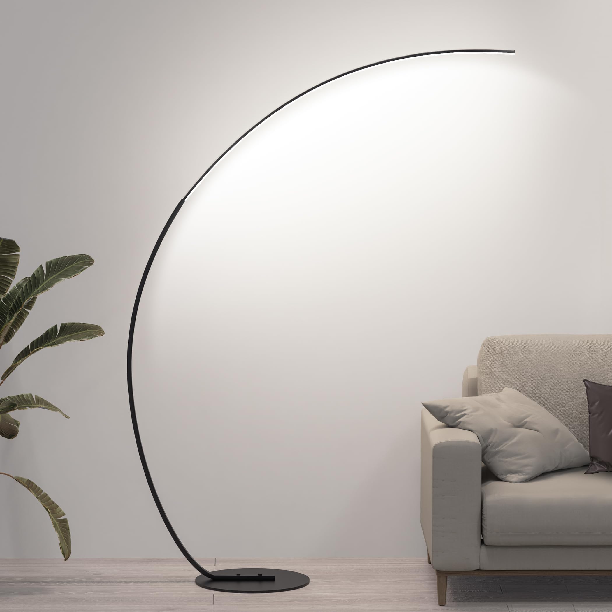 Adjustable White Light Modern 69.99 inch Arched Standing Reading Floor Lamp with Remote - Dimmable Black Led Curved Light for Be