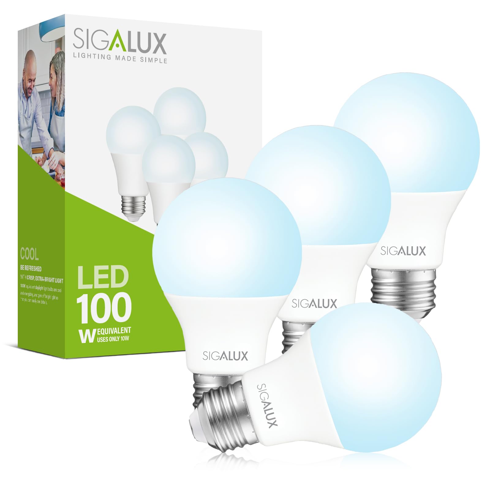 Sigalux Light Bulbs 100 Watt Equivalent,A19 Daylight Standard Led Bulbs Non-Dimmable 5000K White,High Luminous Efficiency 10W En