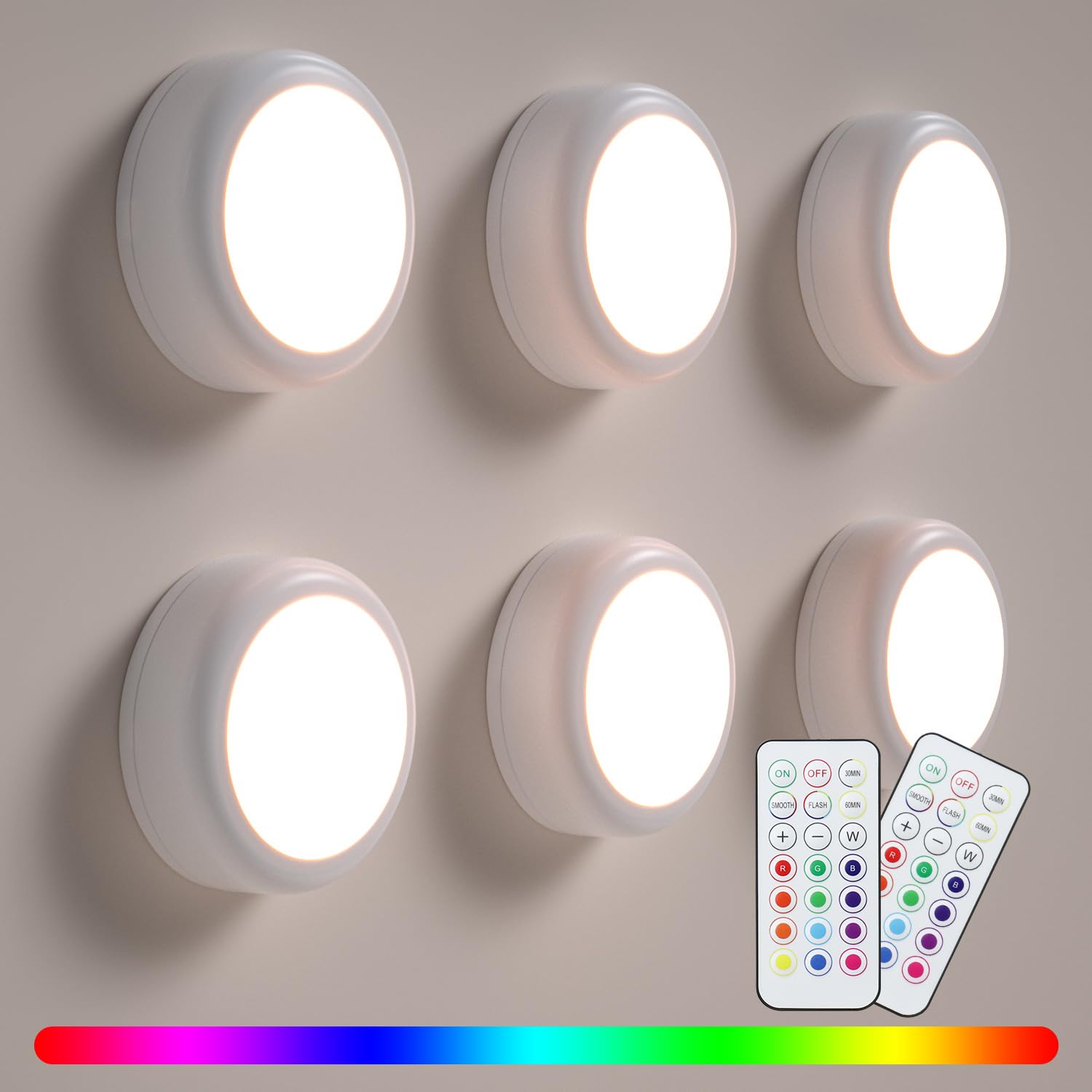 BESTDLCLITE LED Puck Lights with Remote, 16-Color Under Cabinet Lighting Wireless, Battery Operated Stick-On Lights, Dimmable Pu