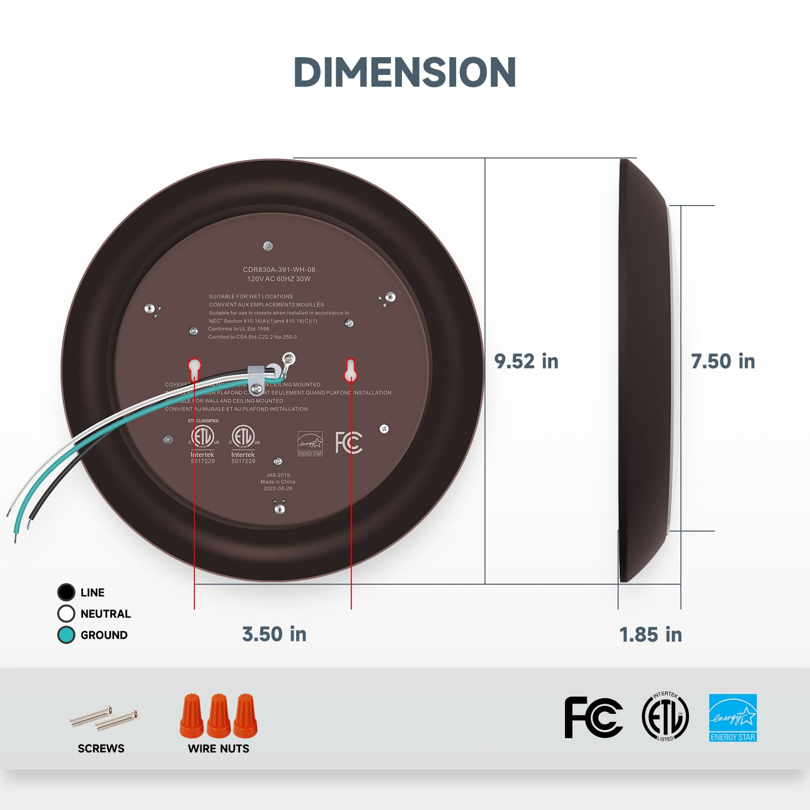 ECOELER 8in LED Flush Mount Ceiling Light Fixture, Dimmable, 30W, 3000K Warm White, Bronze Aluminum Trim