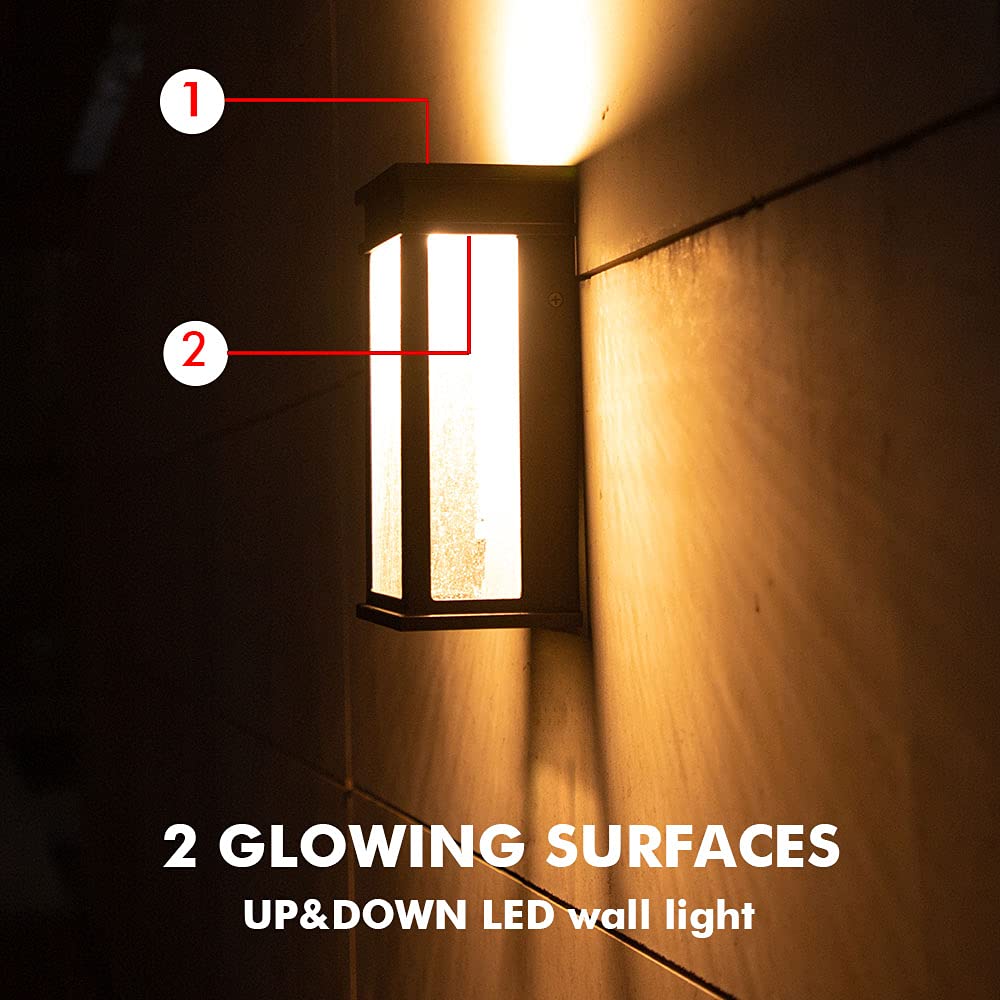 LUTEC LED Wall Light 1000 Lumen 3000K, 2 Pack Dusk to Dawn Sconce, Black, Rectangular, Indoor/Outdoor, Model amzn.gr.510