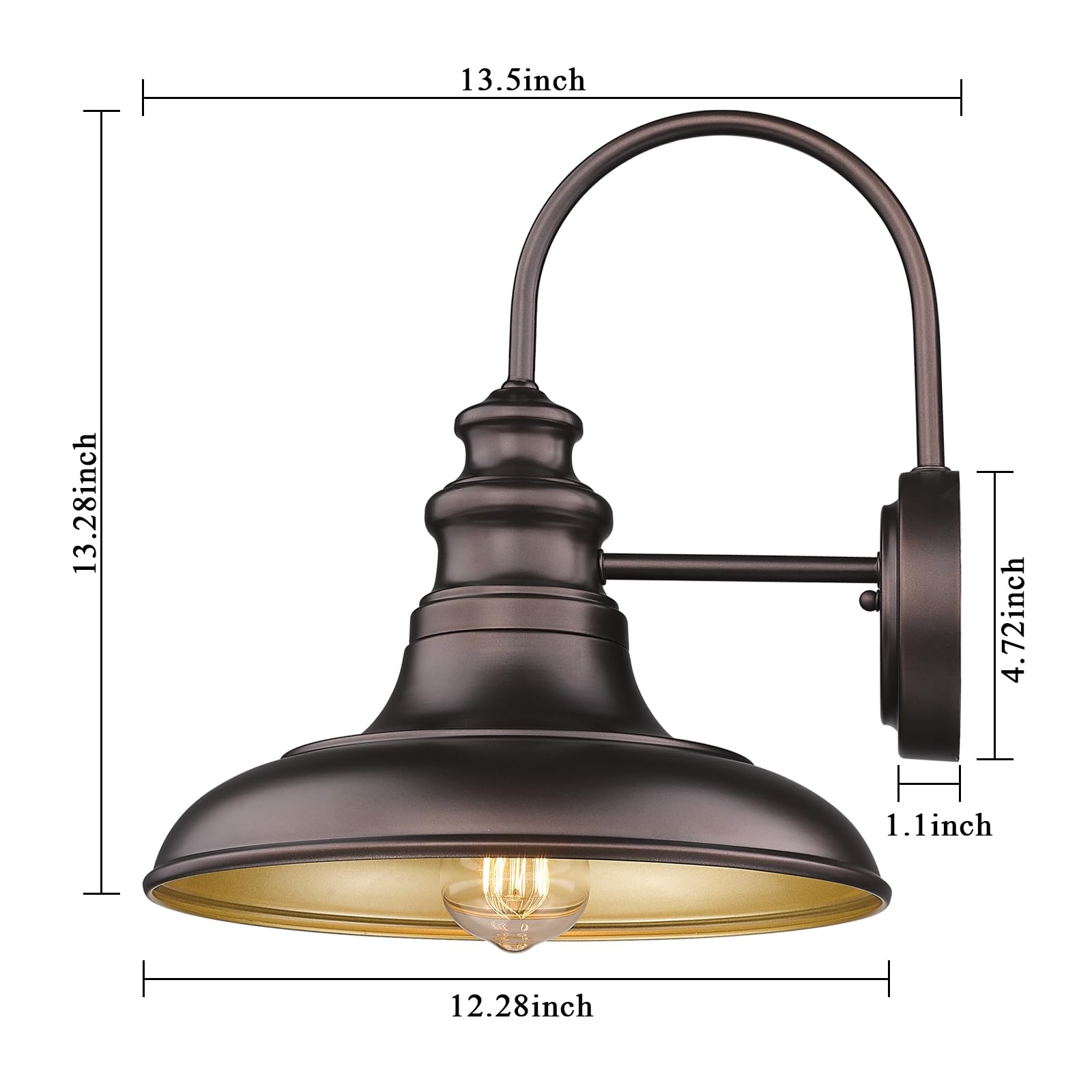 Diyel Outdoor Barn Light Fixture, Gooseneck Wall Sconce, Oil-Rubbed Bronze, Metal, 11-RZ004-1PACK, Industrial Style for Porch