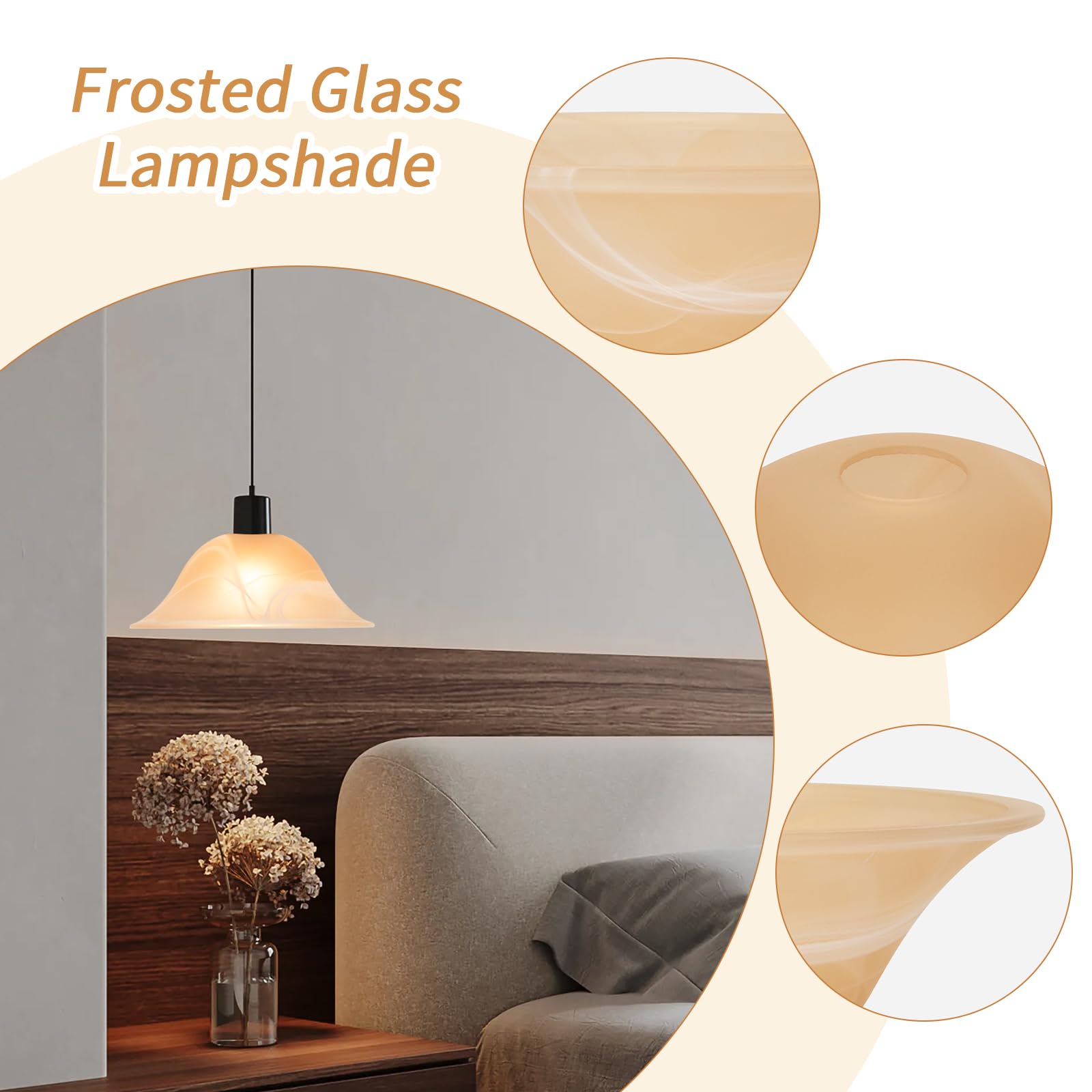 HonoDing Glass Lamp Shade Replacement for E26 Torchiere Floor Lamps, Amber Alabaster Bowl Shade, Model CX00035