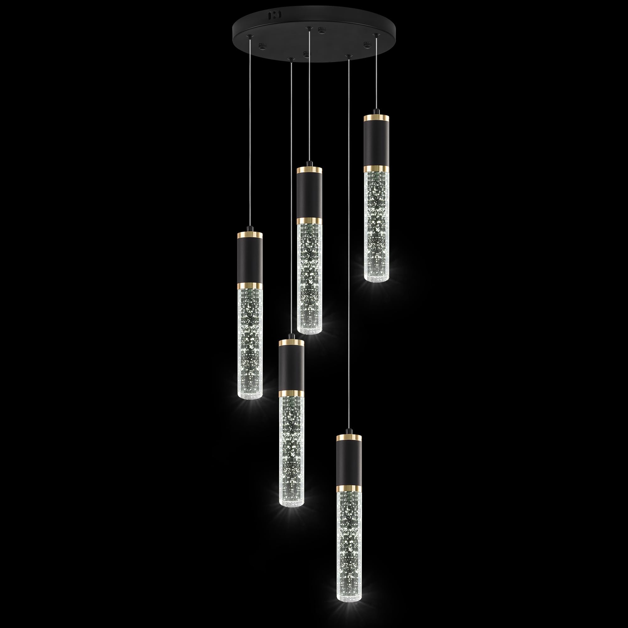 Upfelw Modern Crystal Chandelier for Kitchen Island 3-Lights, Elegant Black Gold LED Bubble Pendant Lighting Fixture for Dining 