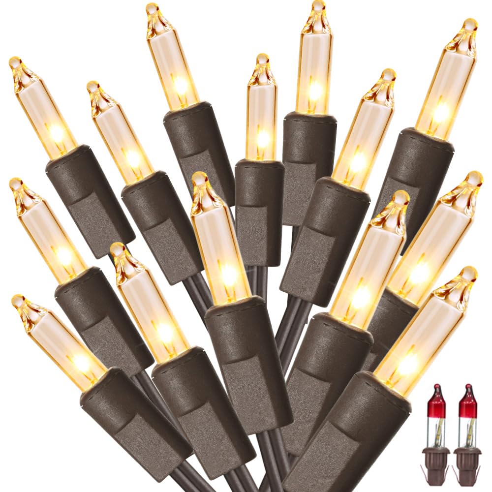 Odeetronic Twinkle String Lights, 21.63Ft 100 Count Incandescent Christmas Lights, 2 Mode Ul Certified Connectable Tree Lights, Mini Warm White Lights For Indoor Outdoor Xmas Wedding Party, Brown Wire